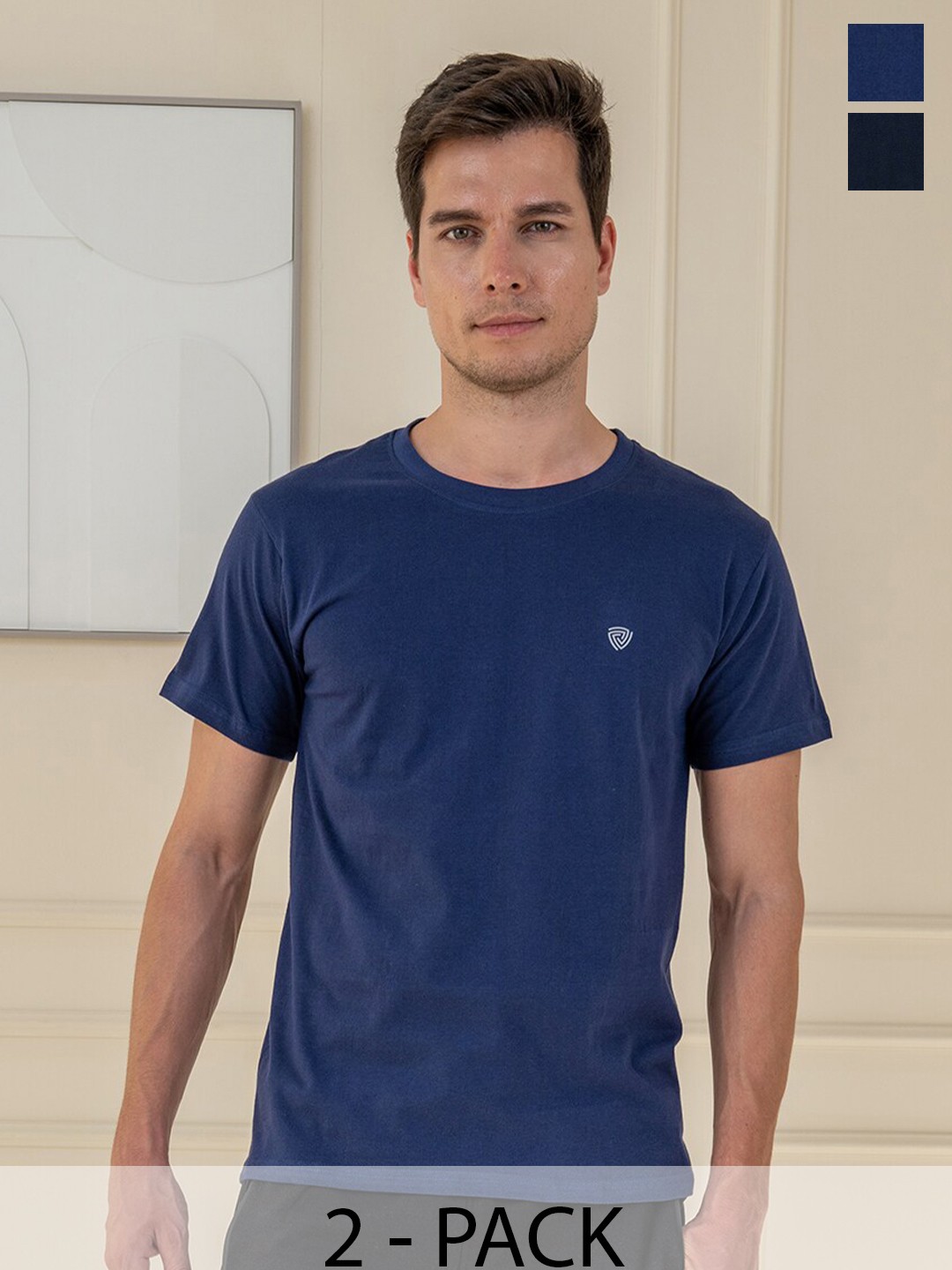 

Lux Cozi Men Pack Of 3 Solid Round Neck Regular Fit T-shirt, Blue