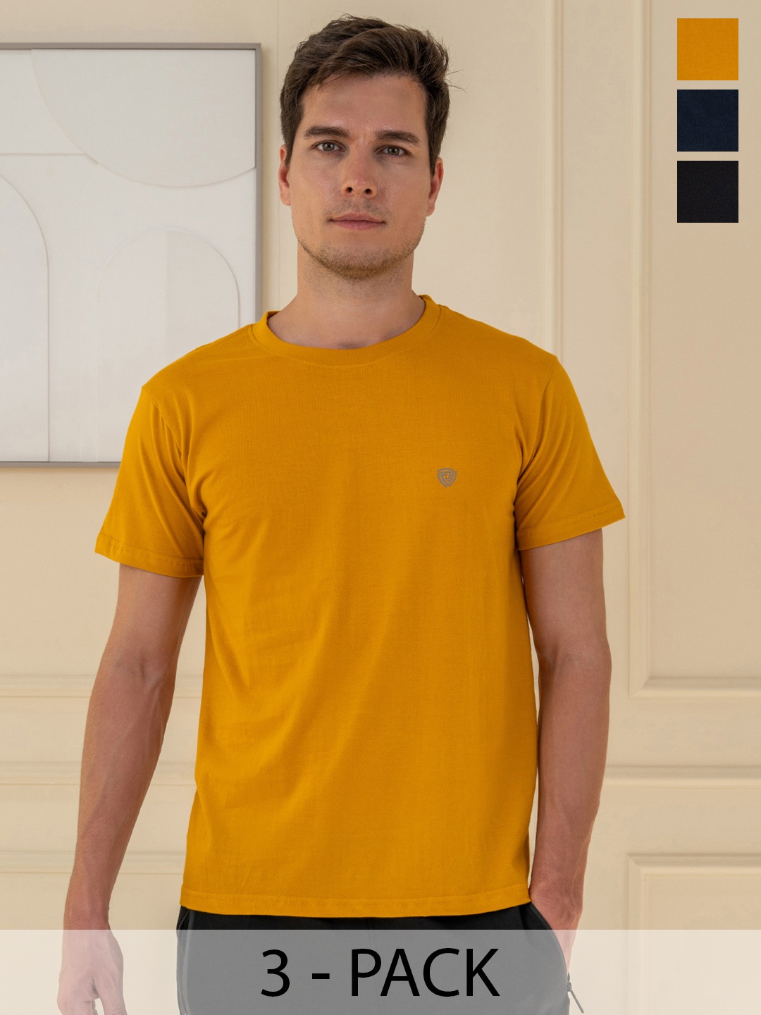 

Lux Cozi Pack of 3 Round Neck Cotton T-shirt, Mustard