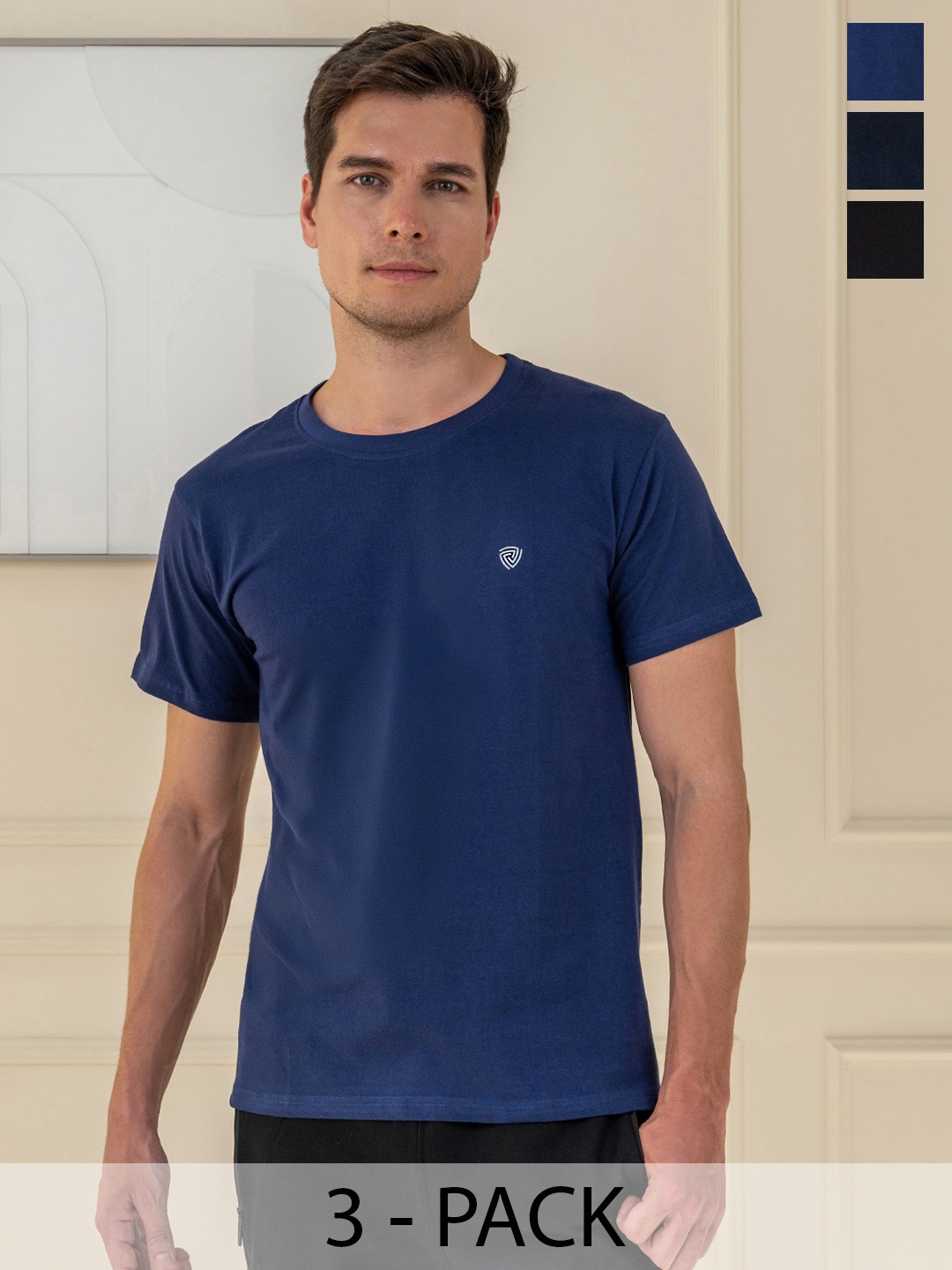 

Lux Cozi Pack of 3 Round Neck Cotton T-shirt, Blue