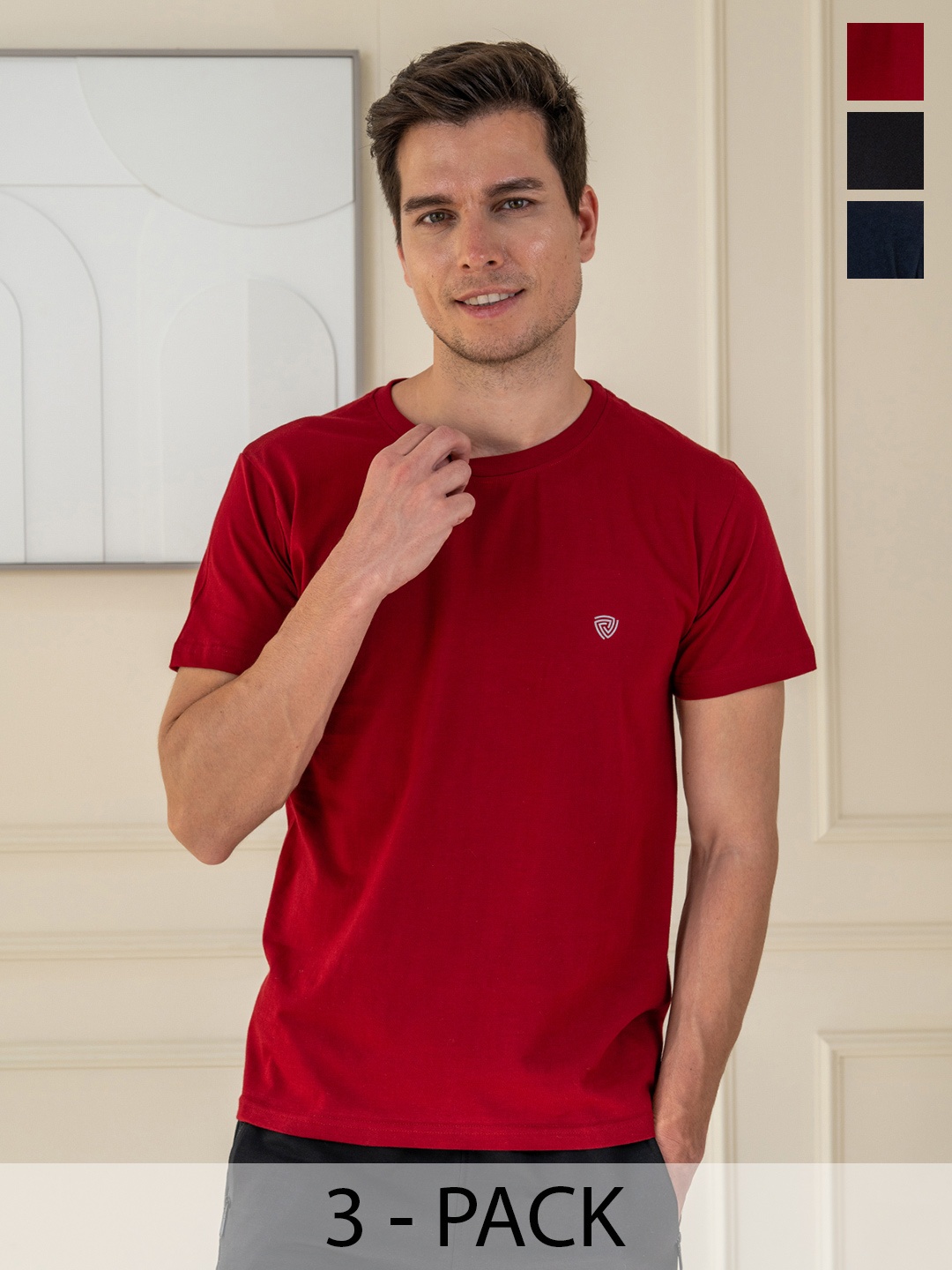 

Lux Cozi Pack of 3 Round Neck Cotton T-shirt, Maroon