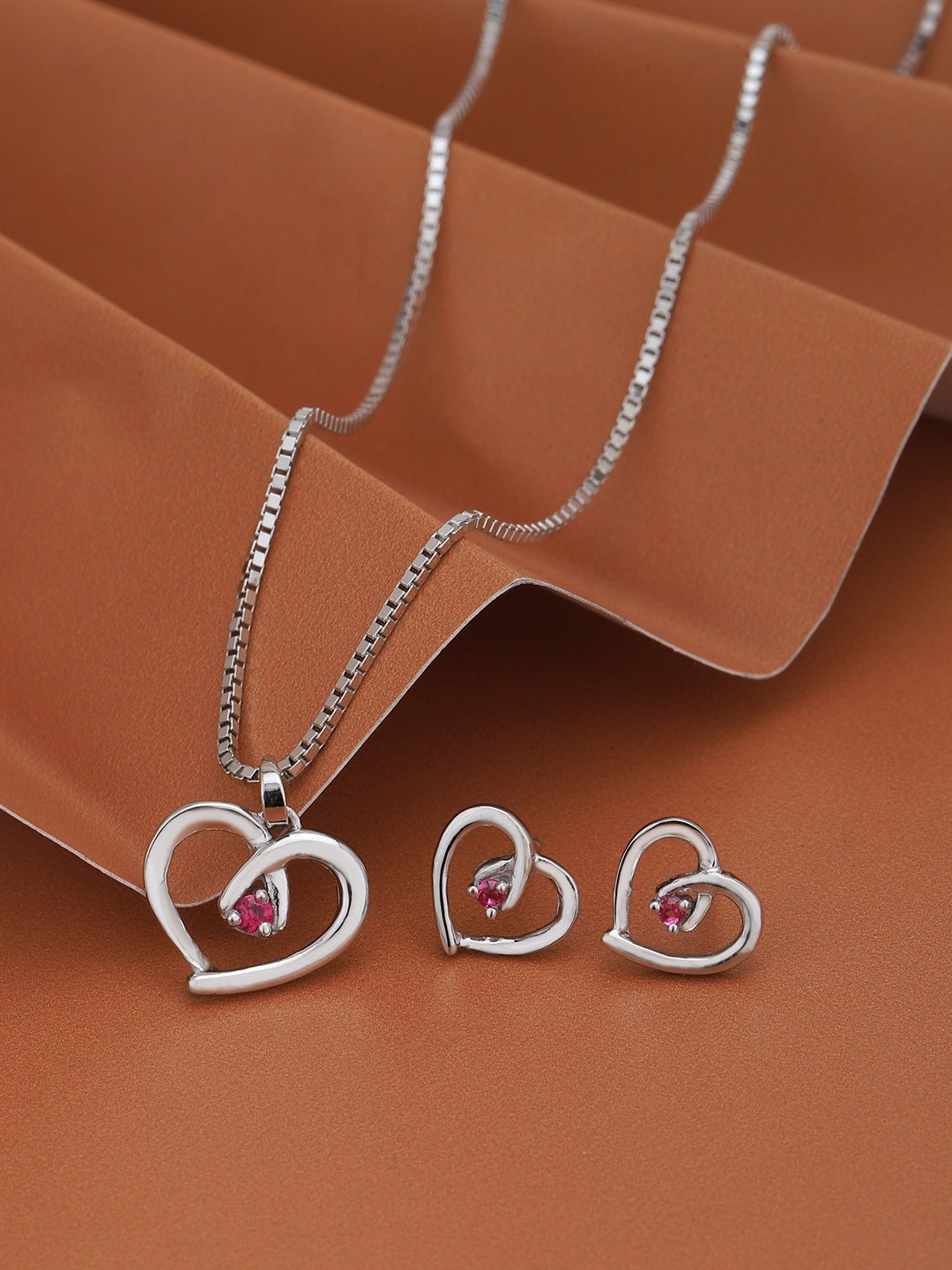 

VANBELLE 925 Sterling Silver Rhodium Plated CZ Studded Handcrafted Necklace & Earring Set