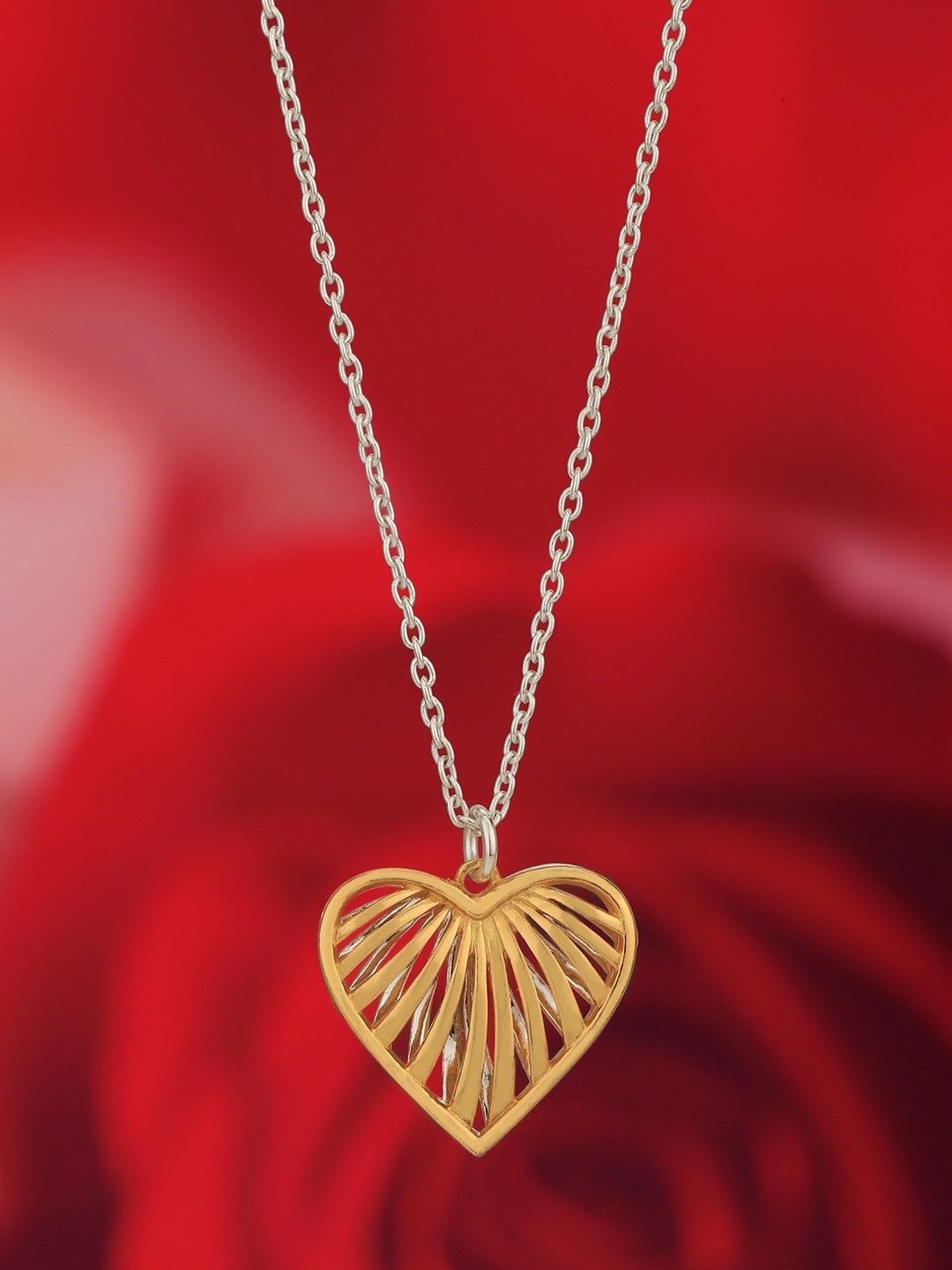 

VANBELLE 925 Sterling Silver Rhodium & Gold Plated Heart Pendant with Chain