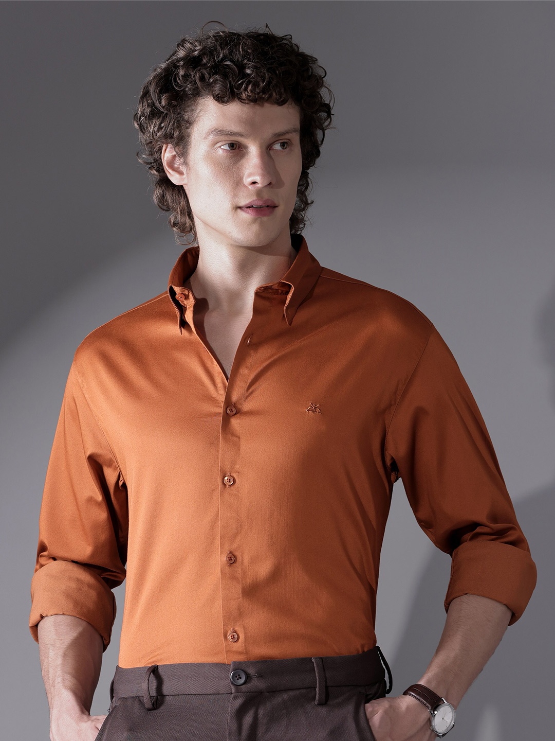 

Beyoung Solid Spread Collar Long Sleeves Formal Shirt, Orange