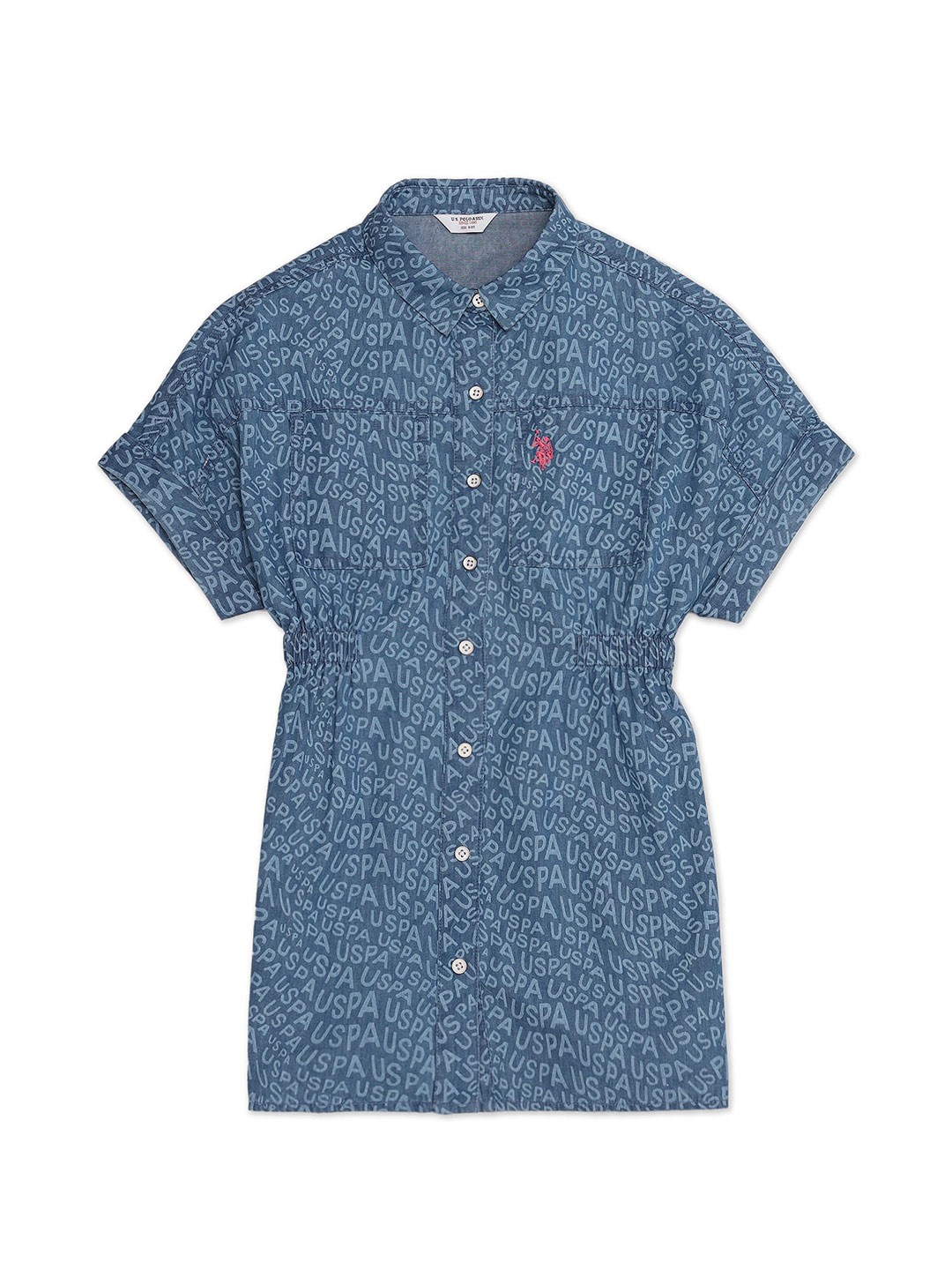 

U.S. Polo Assn. Kids Typography Printed Denim Shirt Dress, Blue