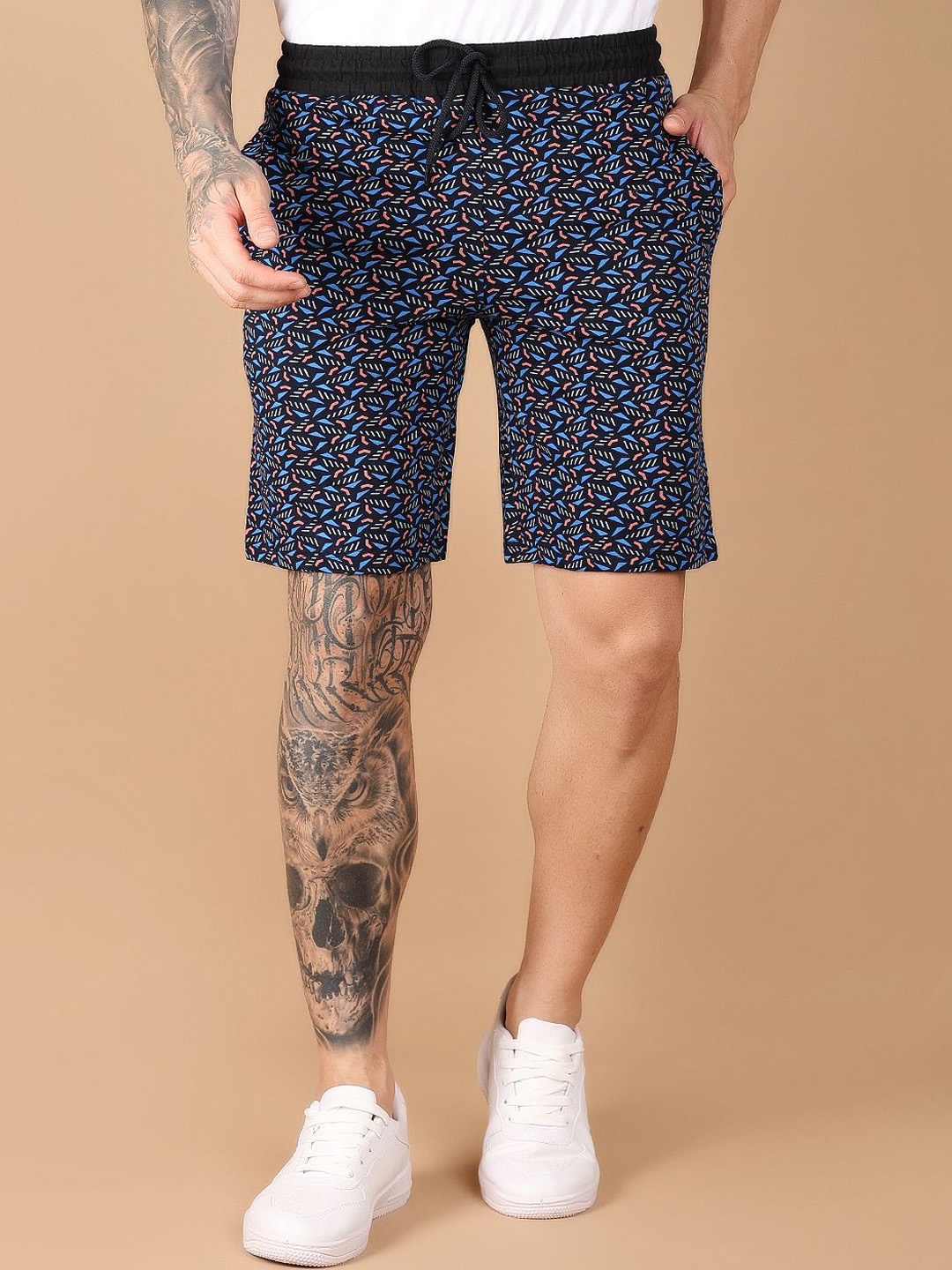 

V-Mart Men Geometric Printed Mid-Rise Cotton Shorts, Blue