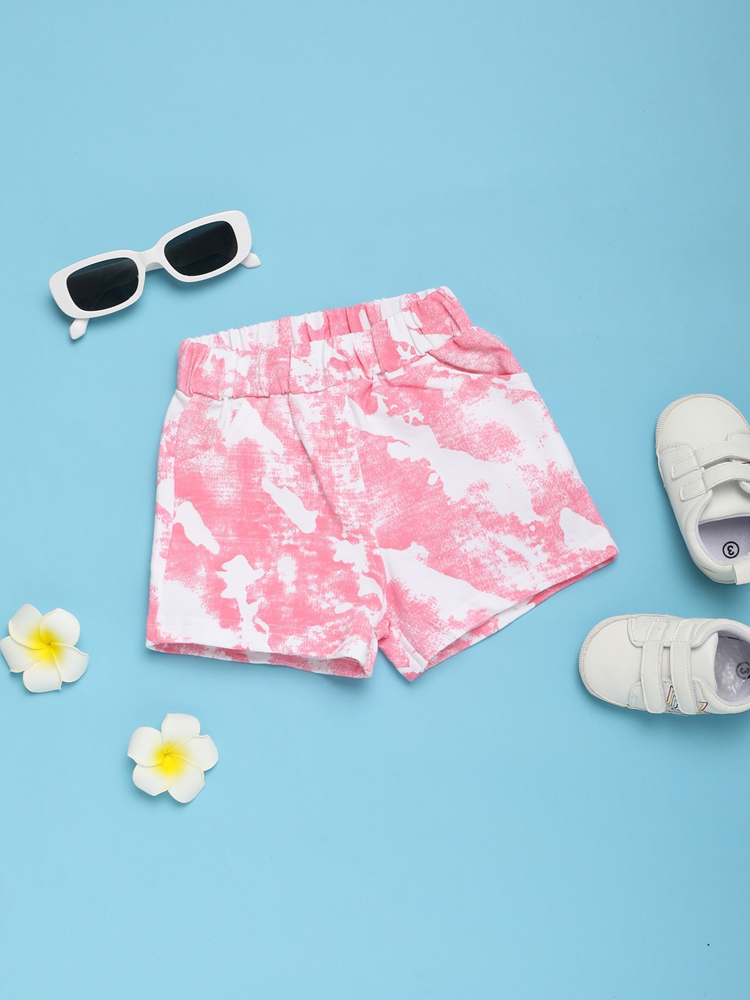 

V-Mart Girls Tie & Dye Printed Mid-Rise Regular Shorts, Pink