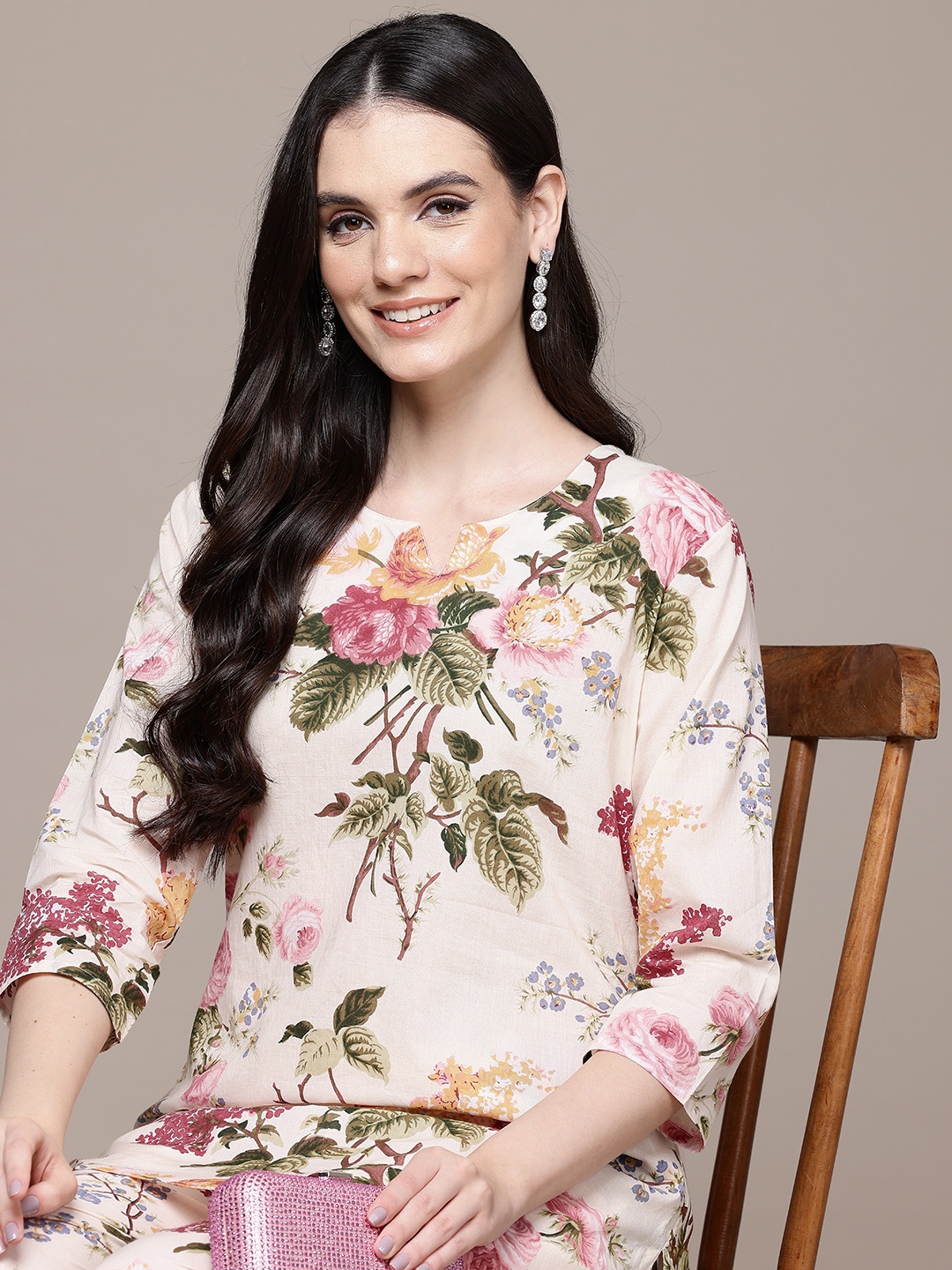 

Readiprint Floral Printed Pure Cotton Co-Ords, Off white