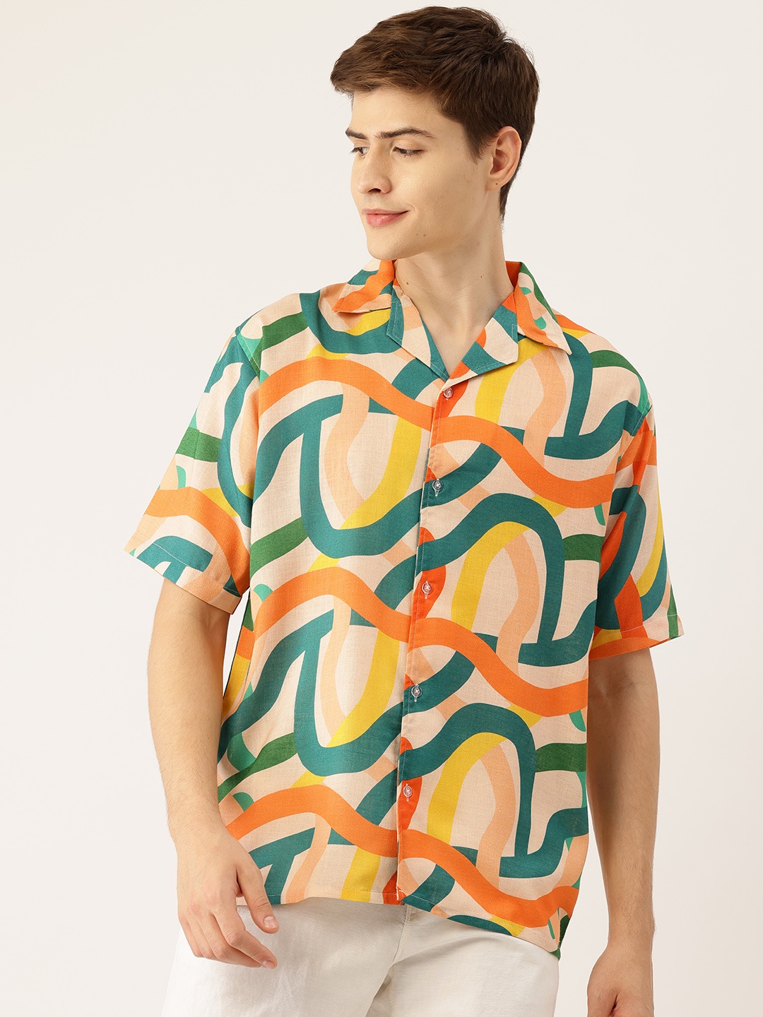 

Rapra The Label Men Comfort Printed Cuban Collar Relaxed Fit Casual Shirt, Multi