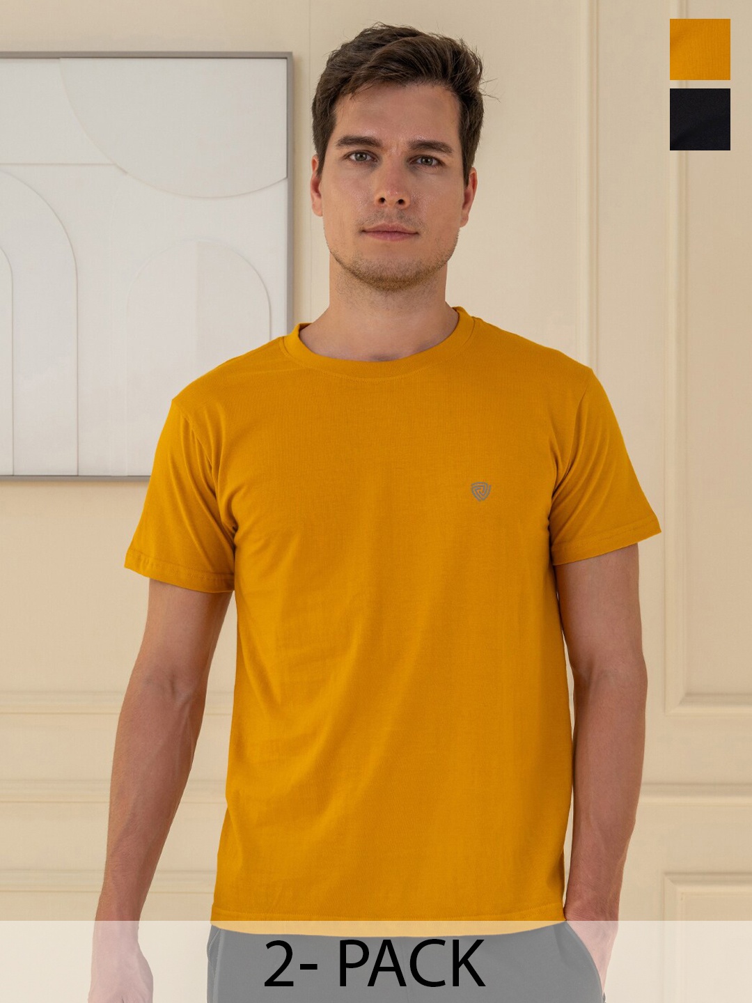 

Lux Cozi Men Pack Of 2 Round Neck Solid T-shirt, Black