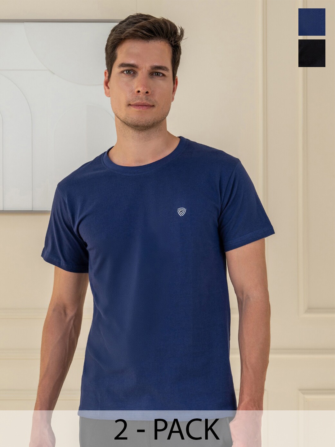 

Lux Cozi Pack Of 2 Short Sleeves Round Neck Cotton Casual T-Shirts, Black