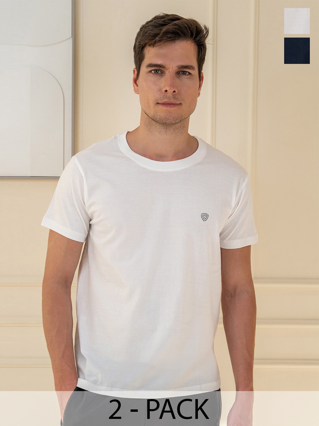 

Lux Cozi Pack Of 2 Short Sleeves Round Neck Cotton Casual T-Shirts, White