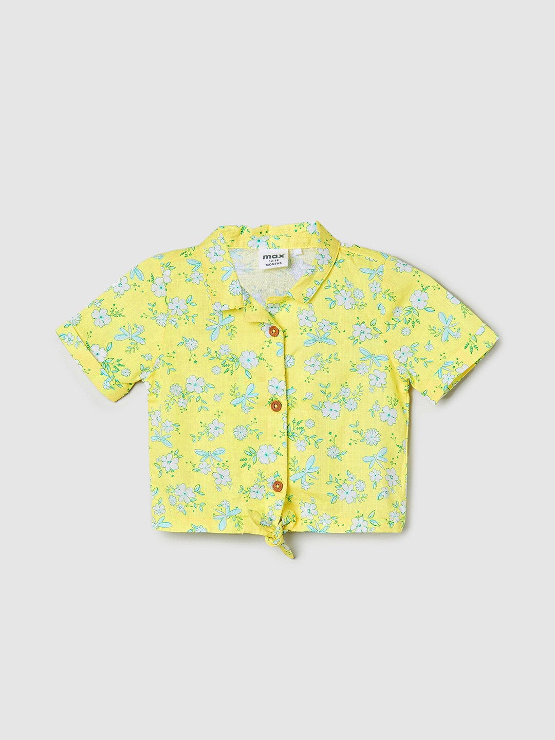 

max Infant Girls Floral Printed Pure Cotton Casual Shirt, Yellow