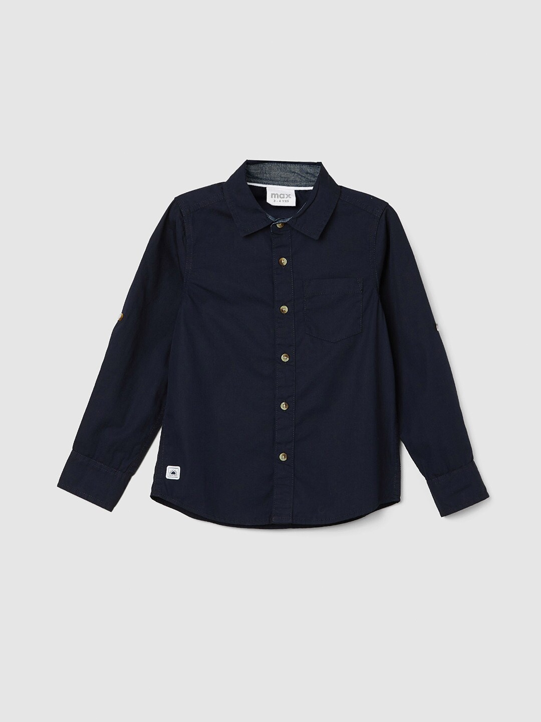 

max Boys Roll-Up Sleeves Cotton Casual Shirt, Navy blue