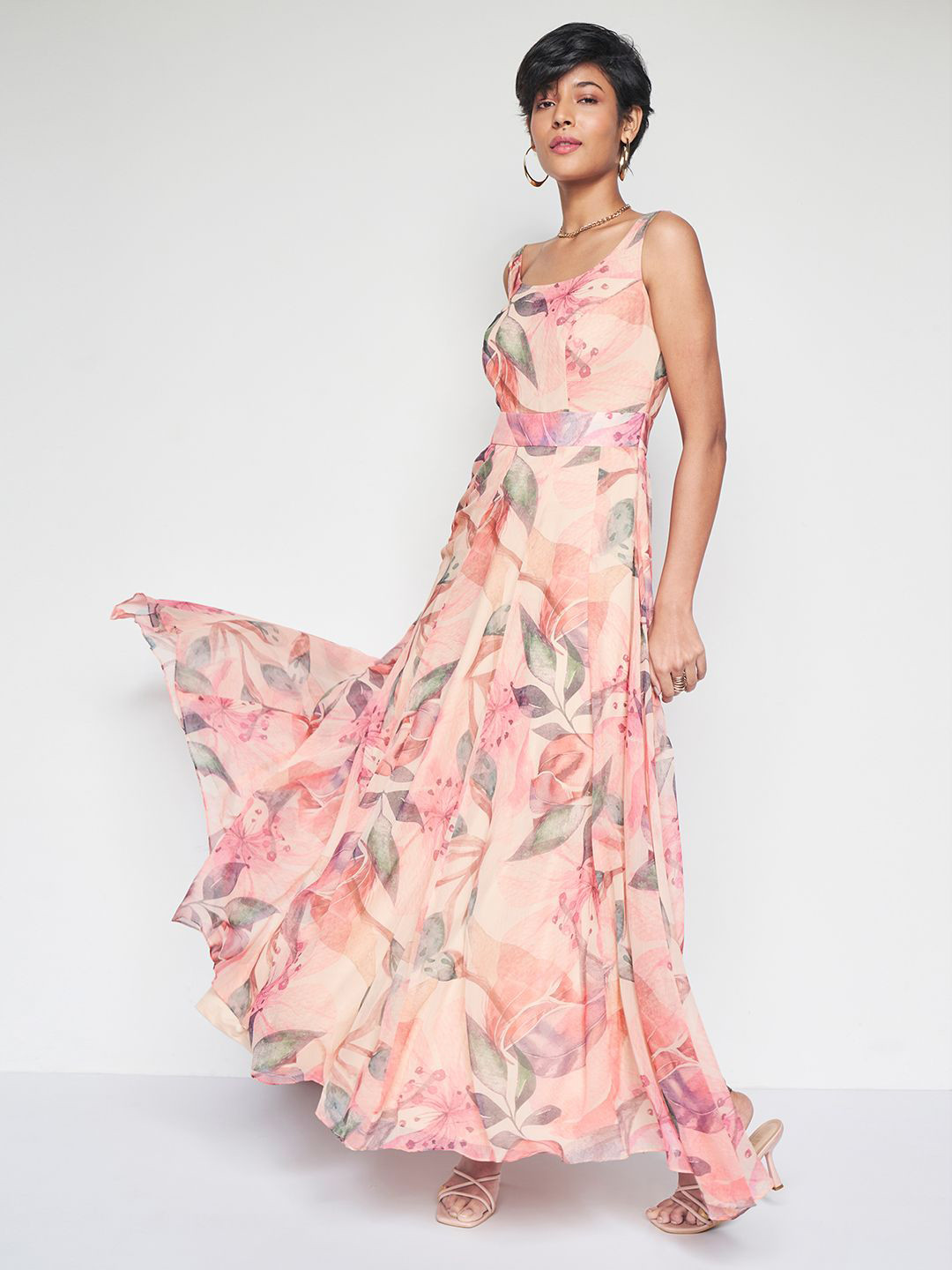 

AND Floral Print Shoulder Straps Sleeveless Maxi Dress, Pink