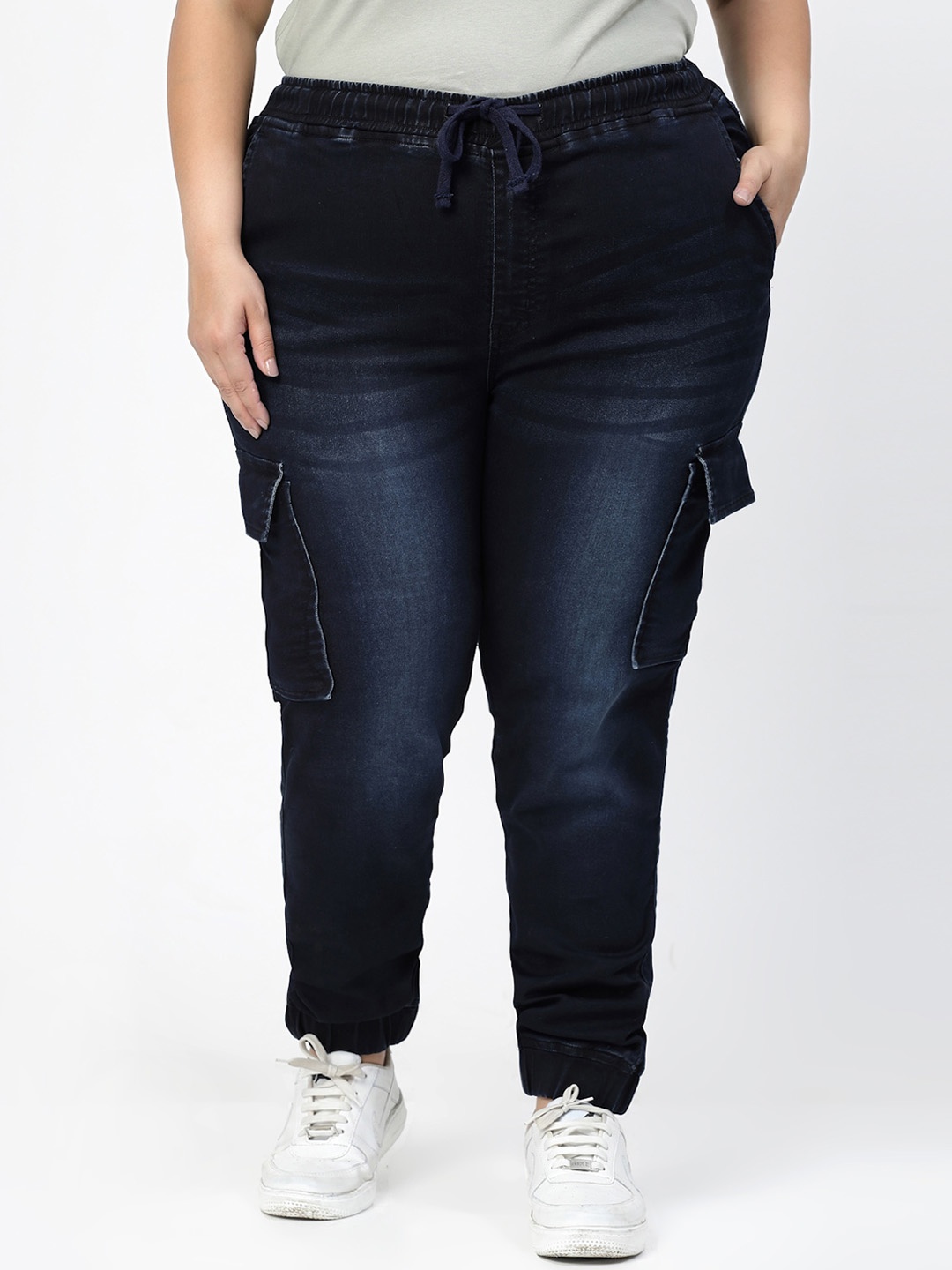 

plusS Plus Size Women Jogger Light Fade Stretchable Cargo Jeans, Blue