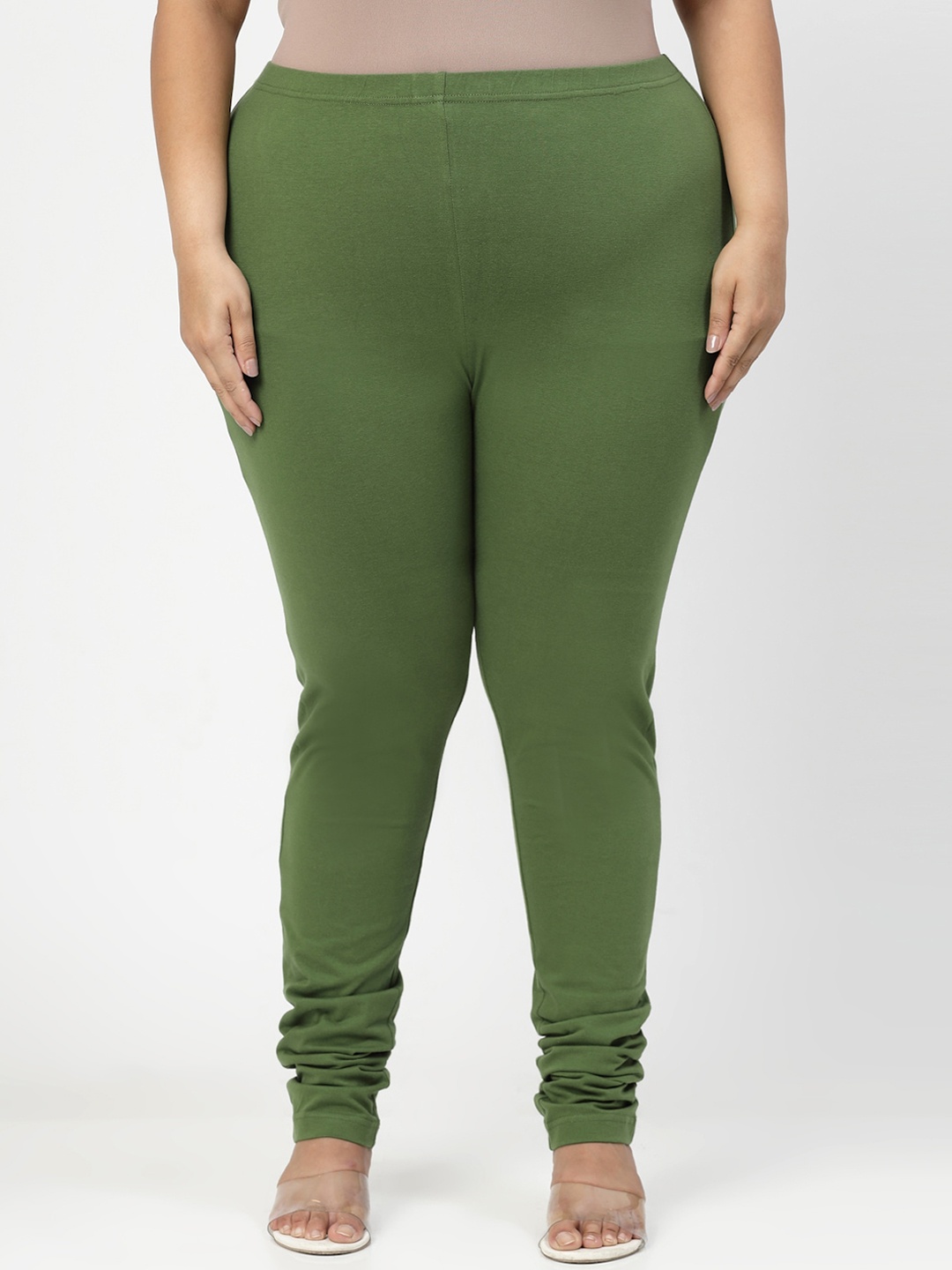 

plusS Plus Size Cotton Churidar Length Leggings, Green