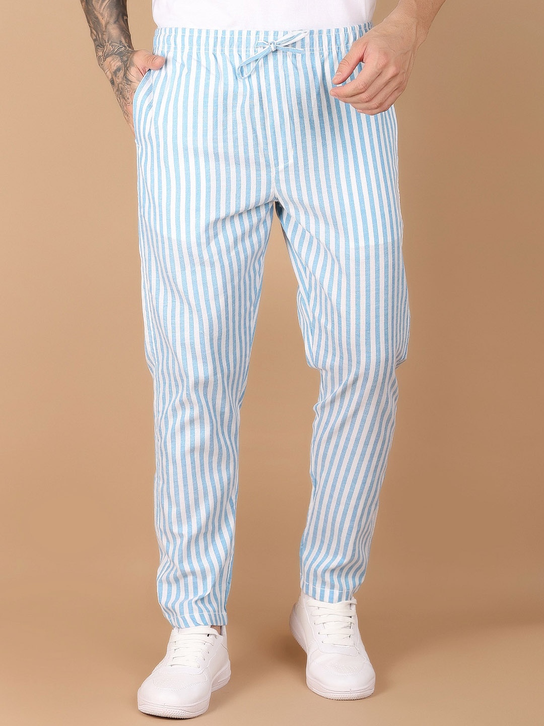 

V-Mart Men Striped Regular Fit Track Pants, Sea green