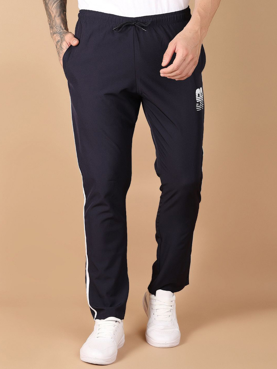 

V-Mart Men Terry Cotton Side Pockets Track Pants, Navy blue