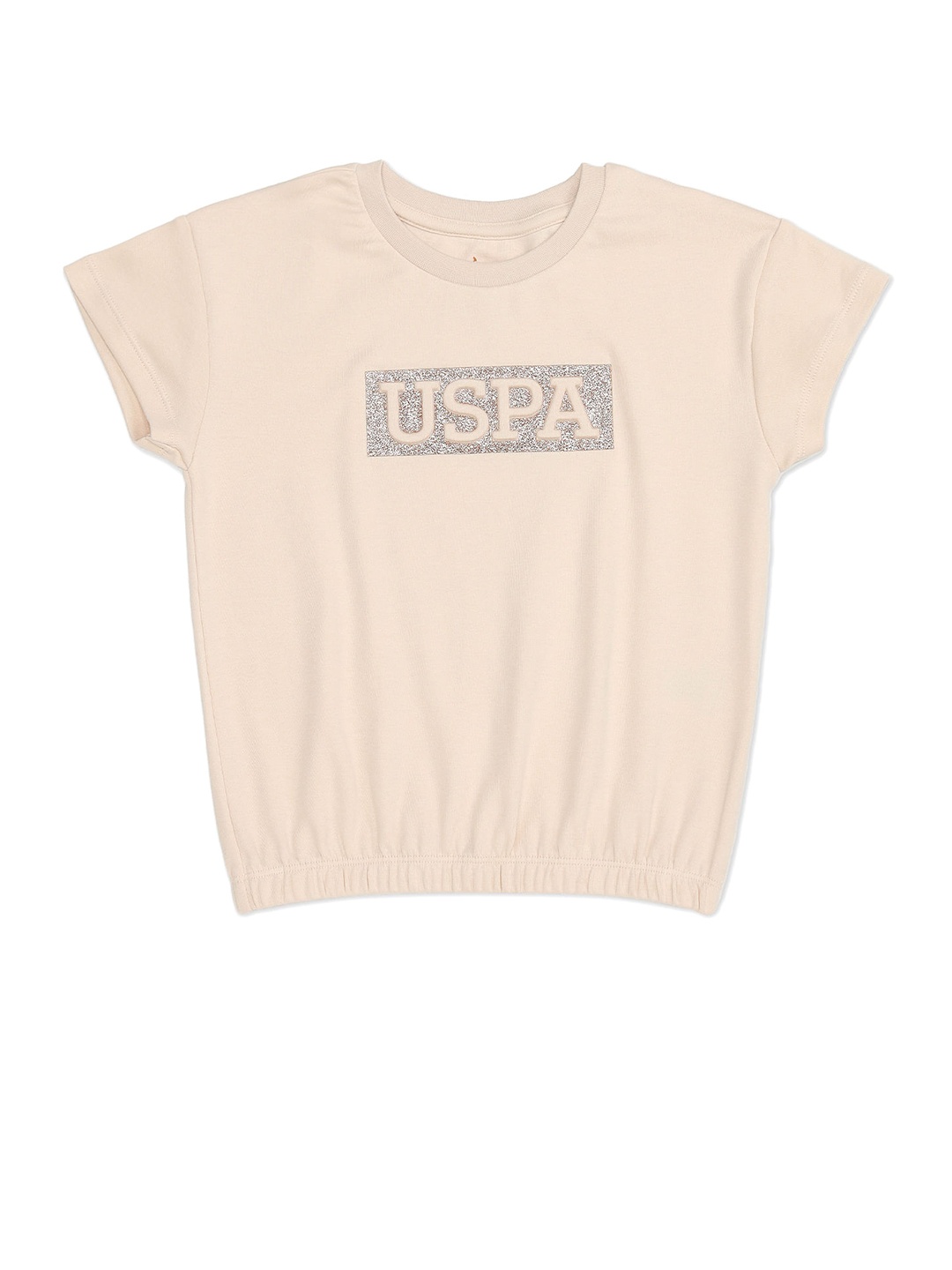 

U.S. Polo Assn. Kids Girls Typography Printed Cotton T-shirt, Beige