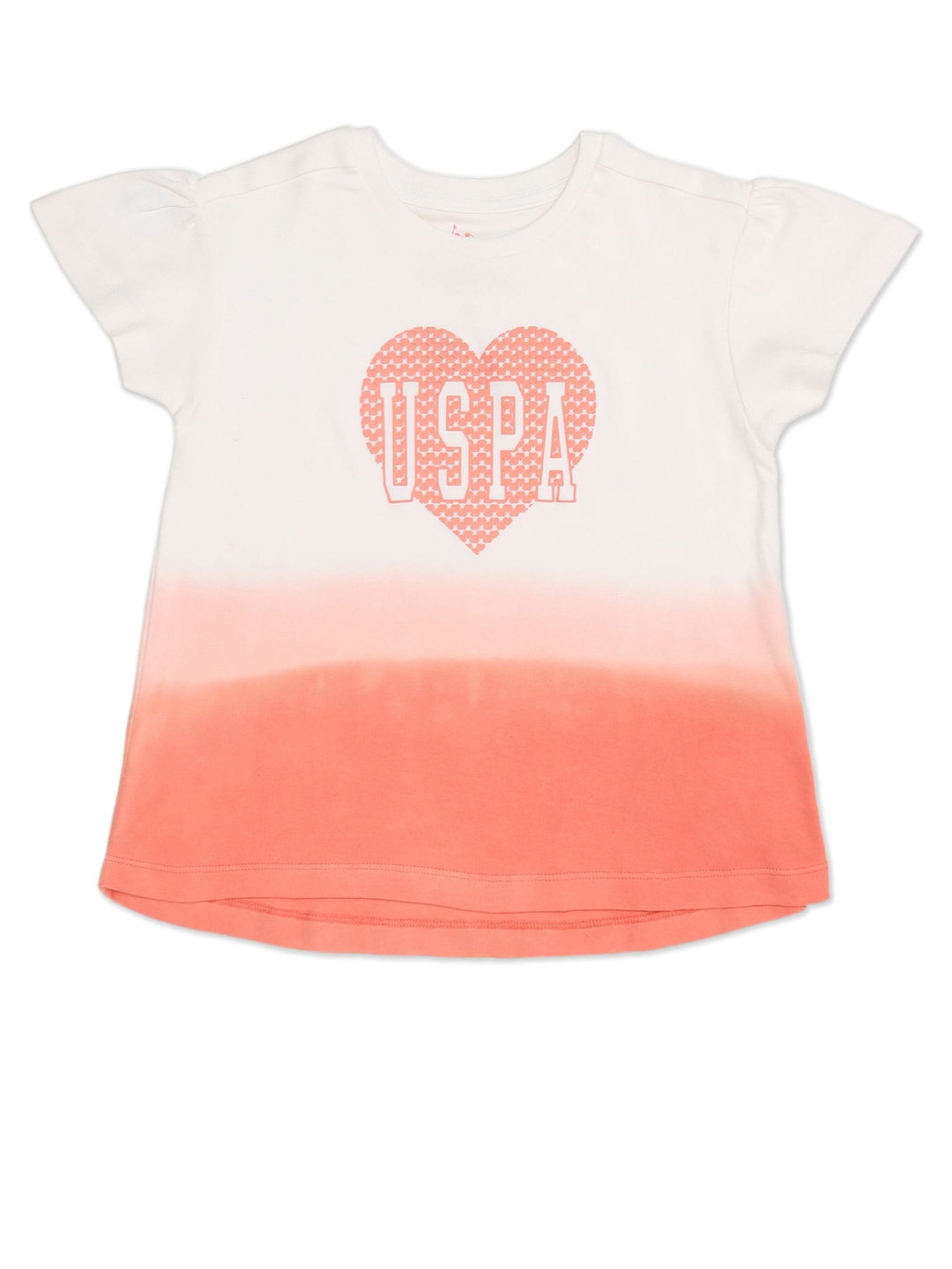 U.S. Polo Assn. Kids Girls Typography Printed Cotton T-shirt, Orange