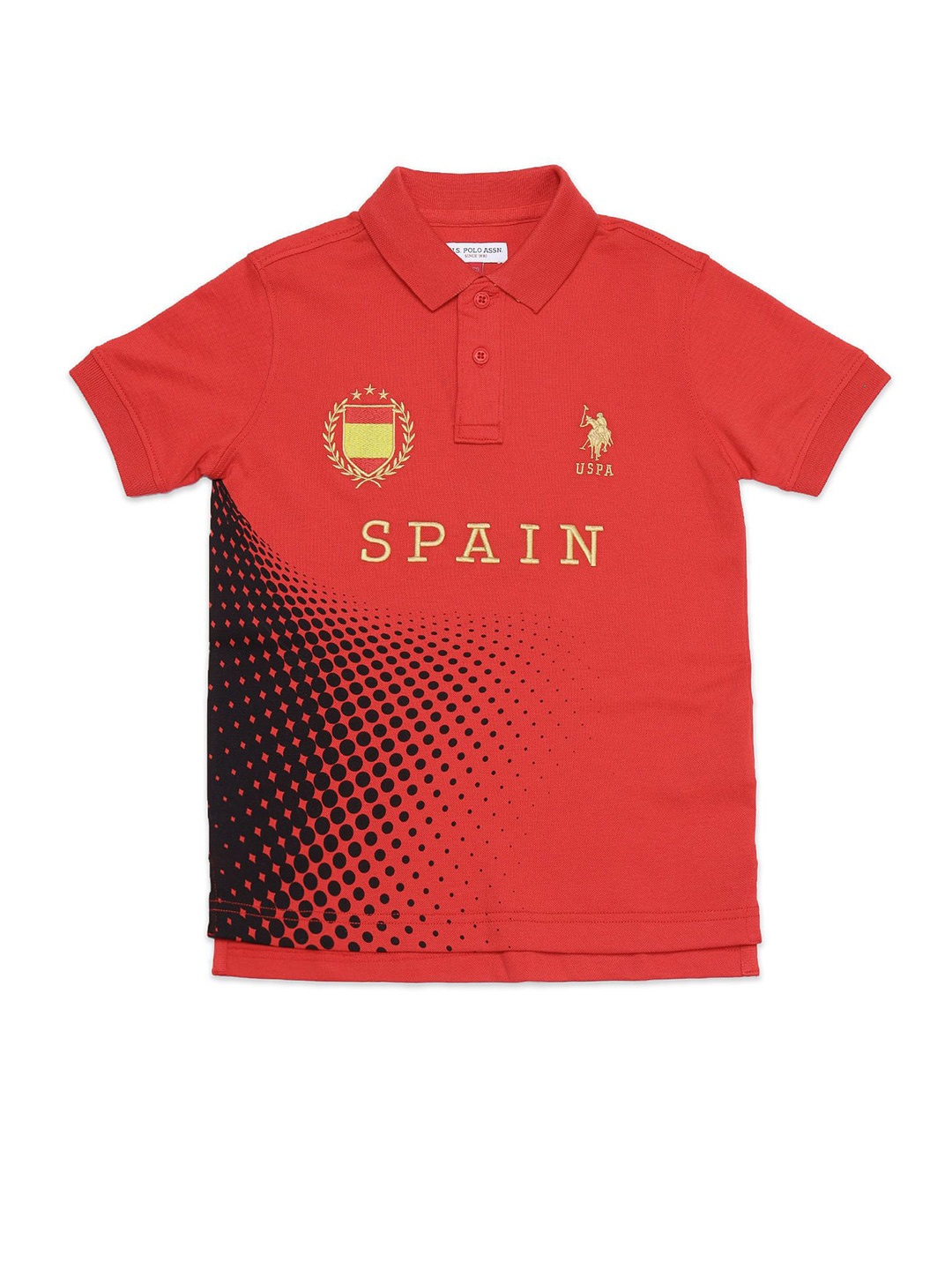 

U.S. Polo Assn. Kids Boys Typography Printed Polo Collar Applique T-shirt, Red