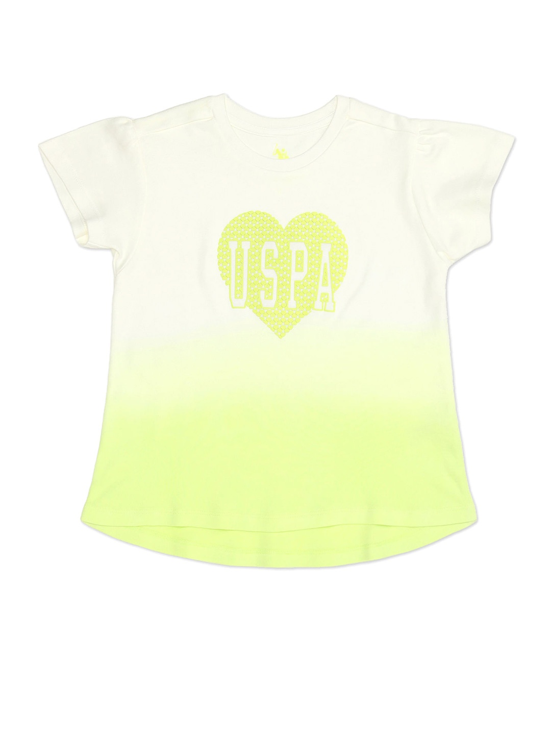 

U.S. Polo Assn. Kids Girls Colourblocked Cap Sleeves Cotton T-shirt, White