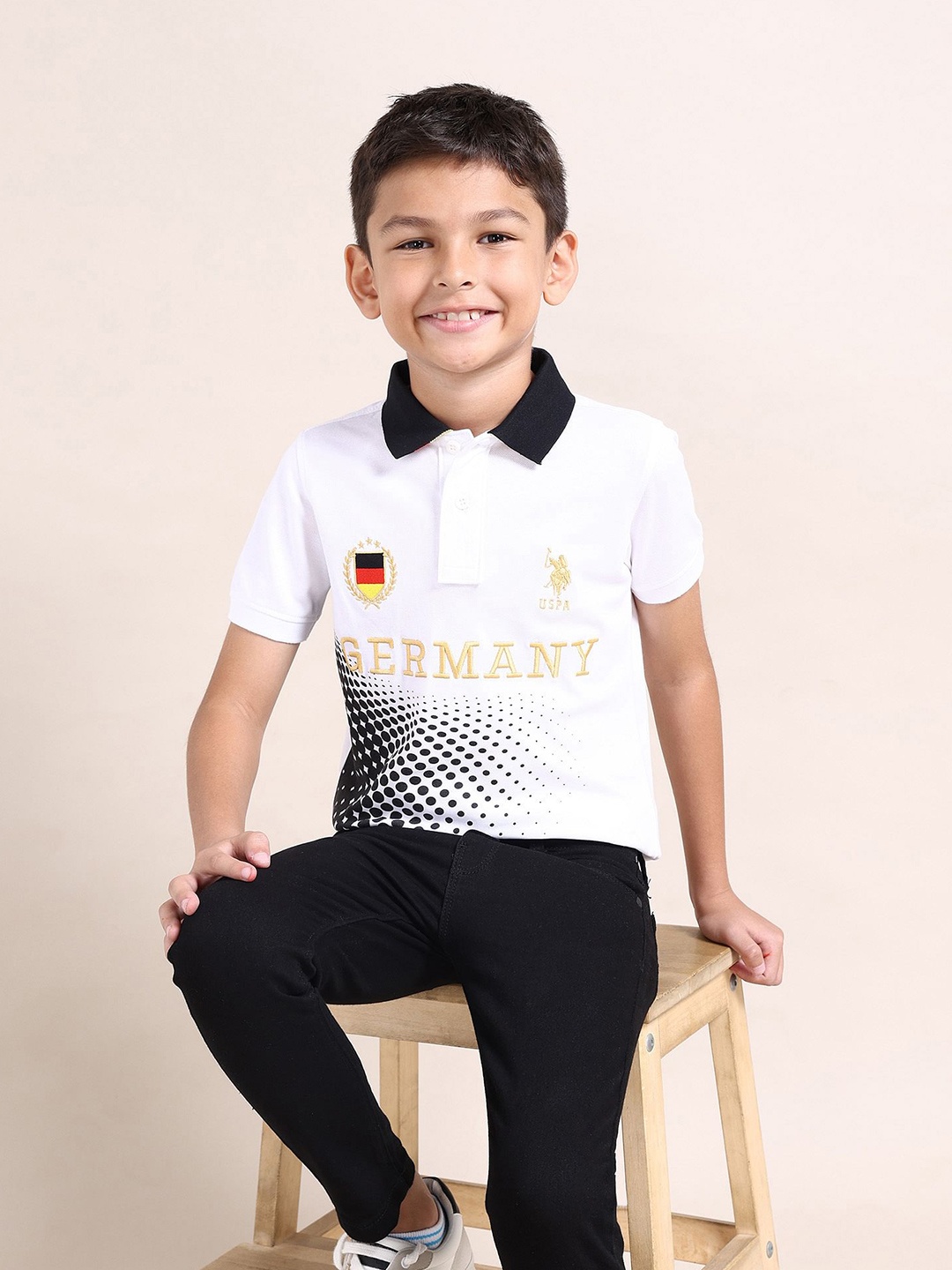 

U.S. Polo Assn. Kids Boys Sports Printed Polo Collar Cotton T-shirt, White
