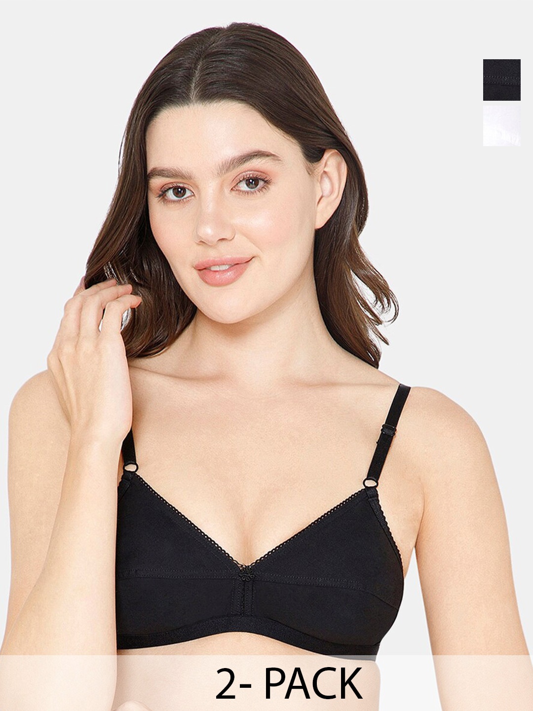 

NAIDU HALL Pack Of 2 Medium Coverage Non Padded Cotton Everyday Bra- All Day Comfort, Black