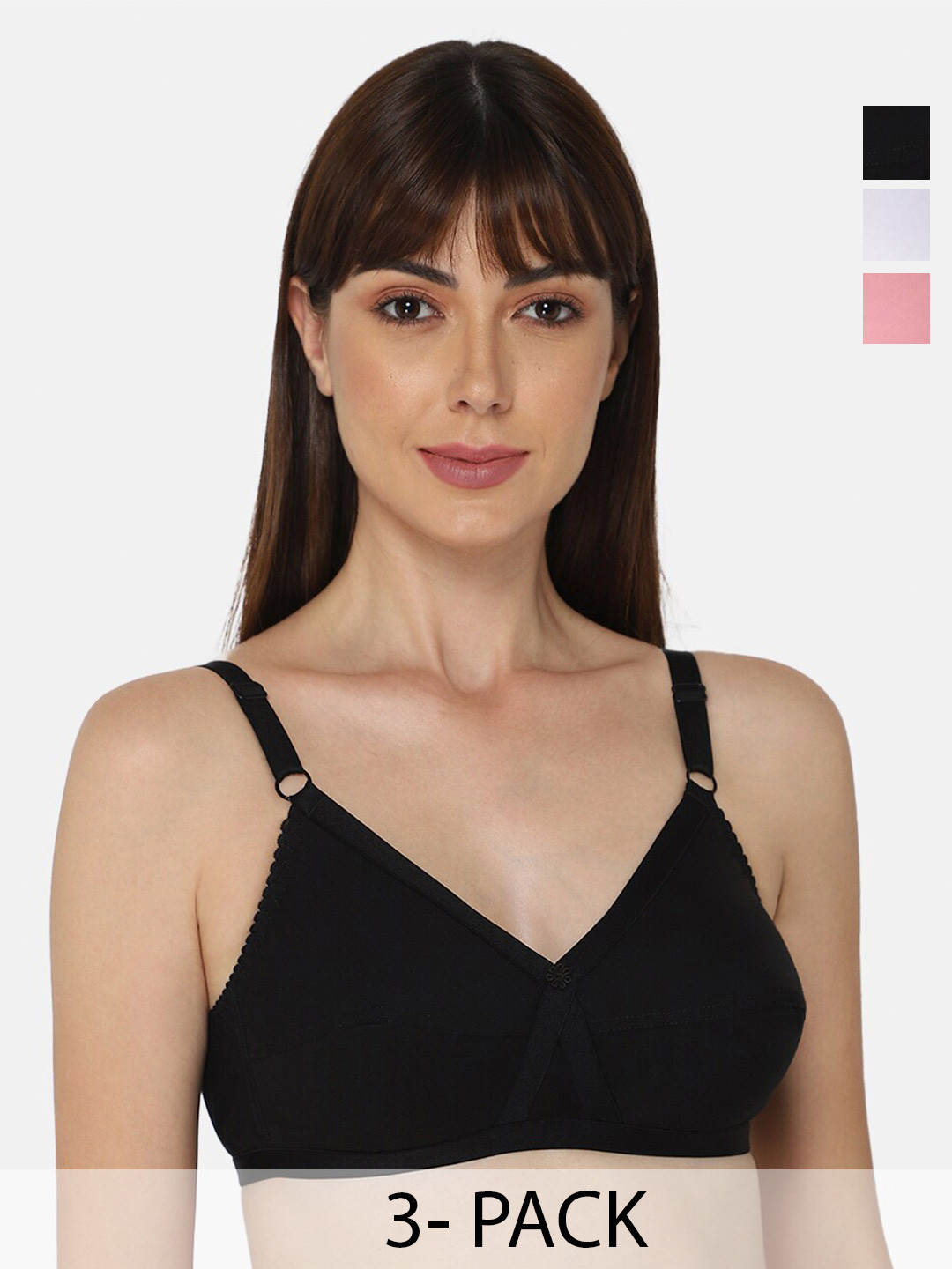 

NAIDU HALL Pack Of 3 Full Coverage Non Padded Cotton Everyday Bras With All Day Comfort, Black