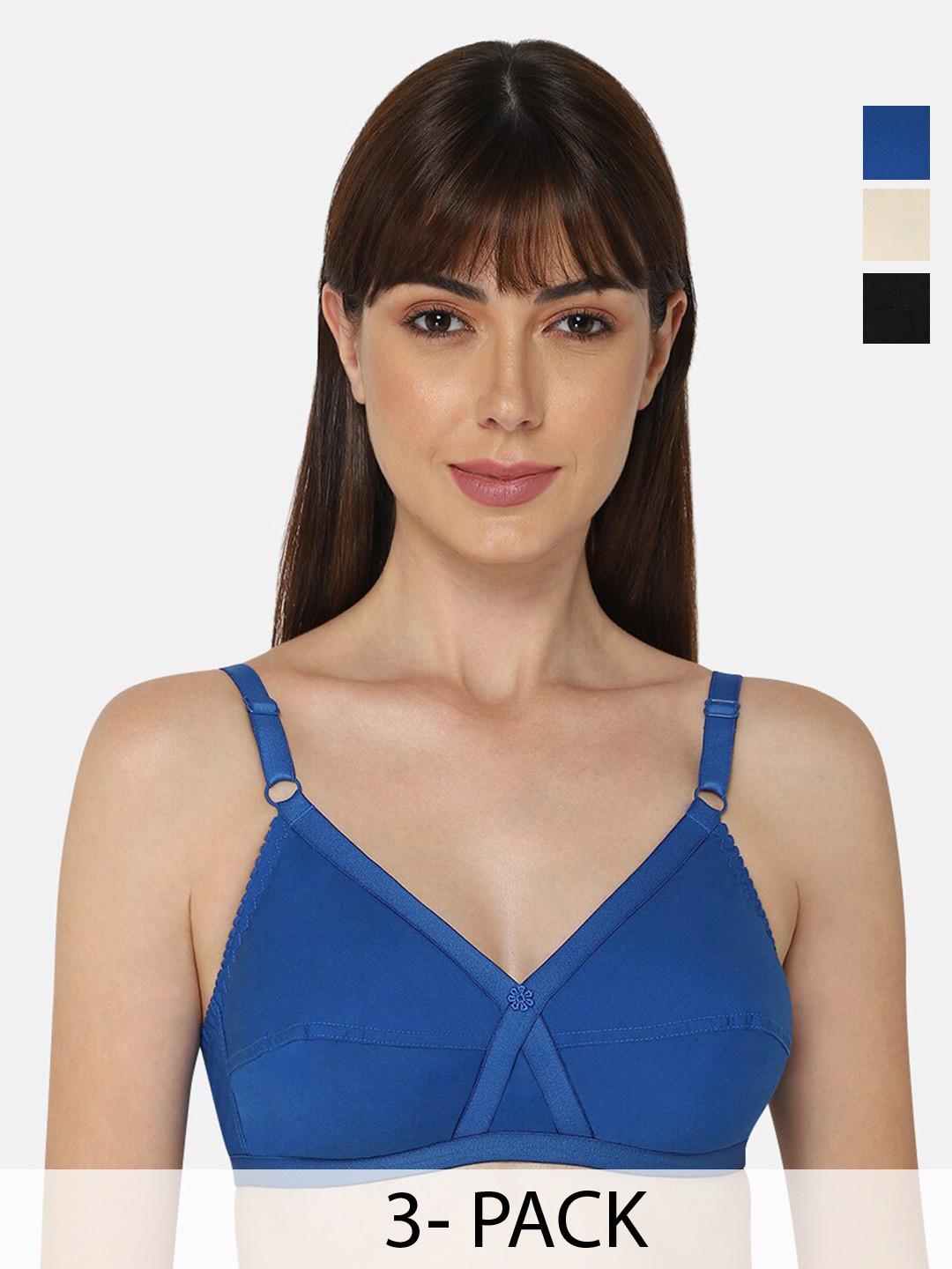 

NAIDU HALL Pack Of 3 Full Coverage Non Padded Cotton Everyday Bra- All Day Comfort, Blue