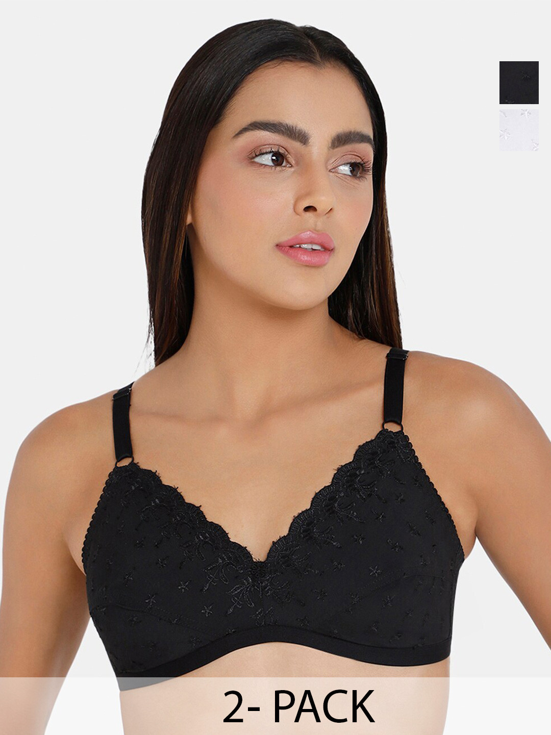 

NAIDU HALL Pack Of 2 Medium Coverage Non Padded Cotton Everyday Bra With All Day Comfort, White