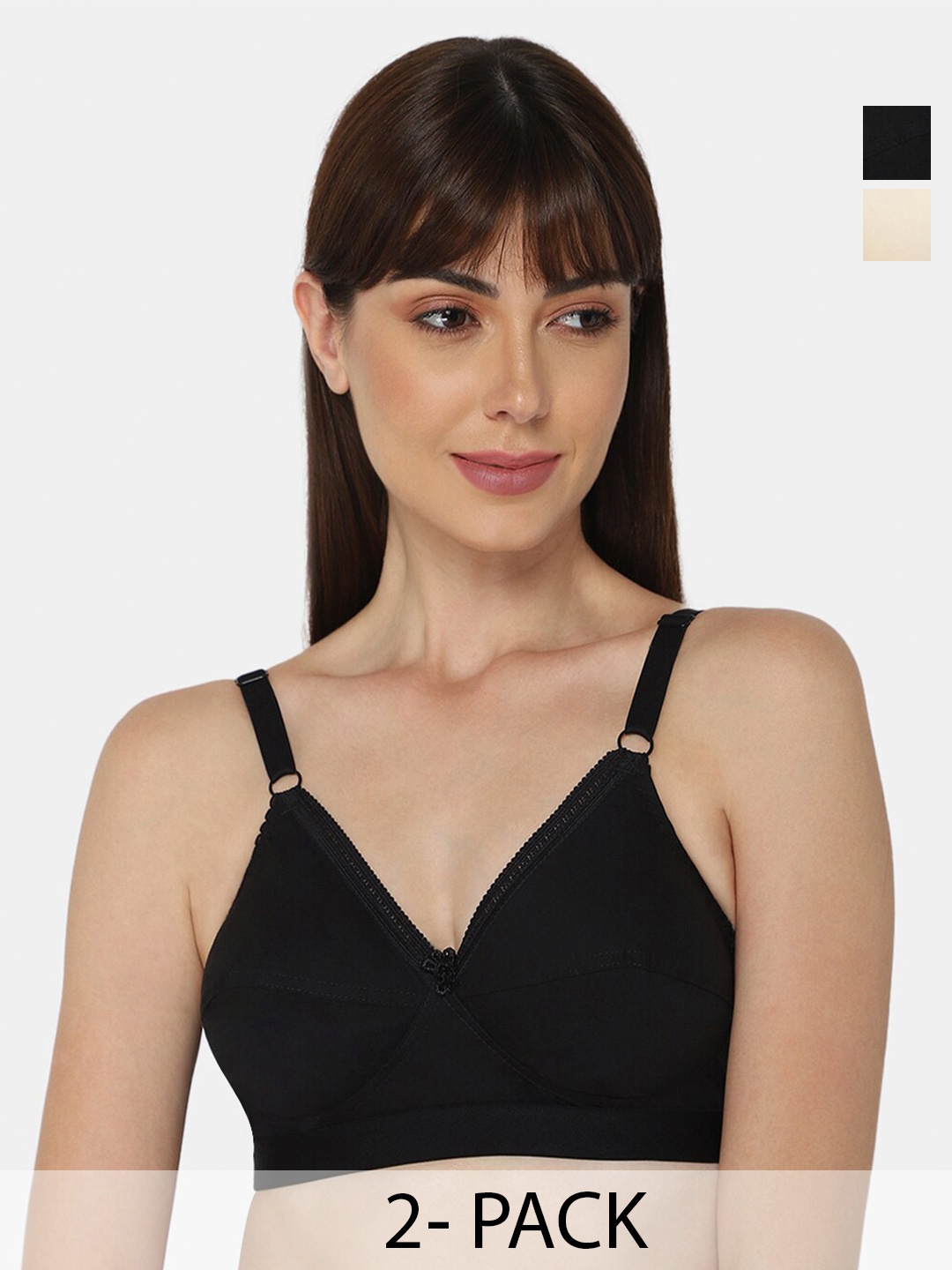 

NAIDU HALL Pack Of 2 Full Coverage Non Padded Cotton Everyday Bras With All Day Comfort, Black