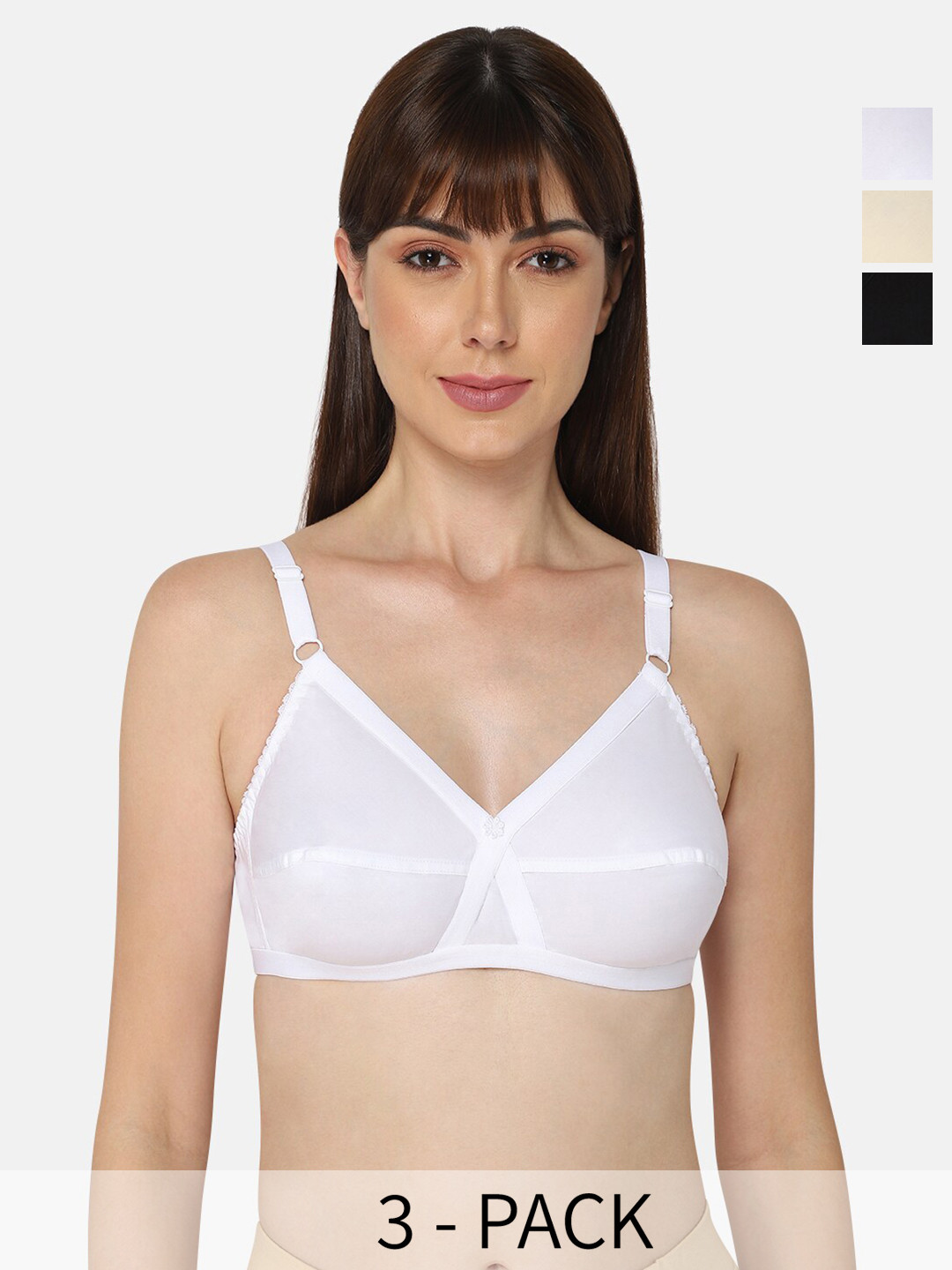 

NAIDU HALL Pack of 3 Full Coverage Non Padded Cotton Everyday Bras With All Day Comfort, Black