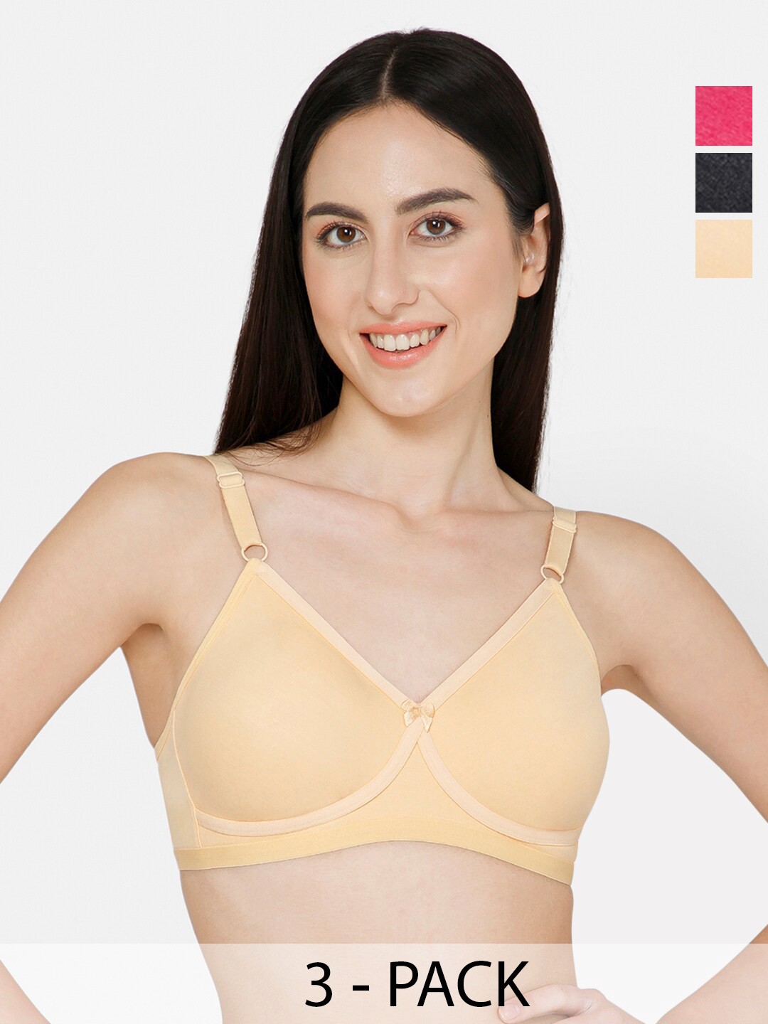 

NAIDU HALL Pack of 3 Full Coverage Cotton Everyday Bras with All Day Comfort, Red