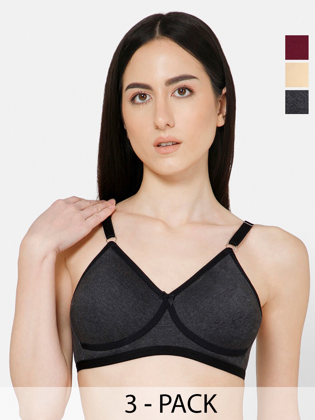 

NAIDU HALL Pack Of 3 Full Coverage Non Padded Cotton Everyday Bra- All Day Comfort, Black