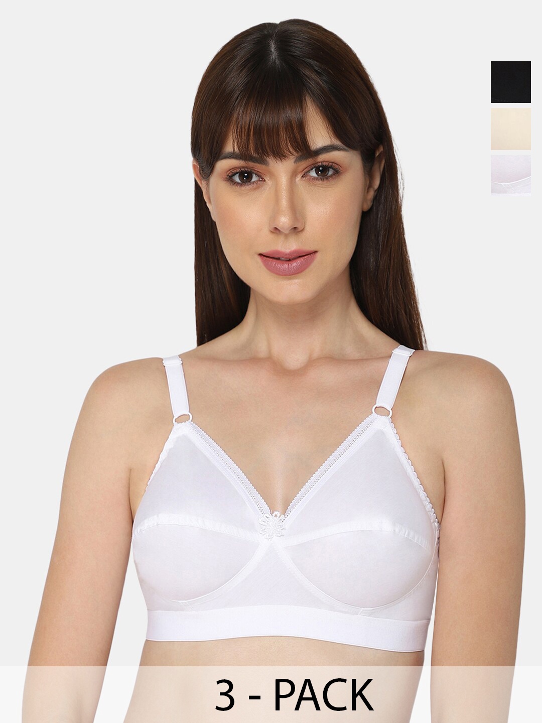 

NAIDU HALL Pack Of 3 Full Coverage Non Padded Cotton Everyday Bra- All Day Comfort, White