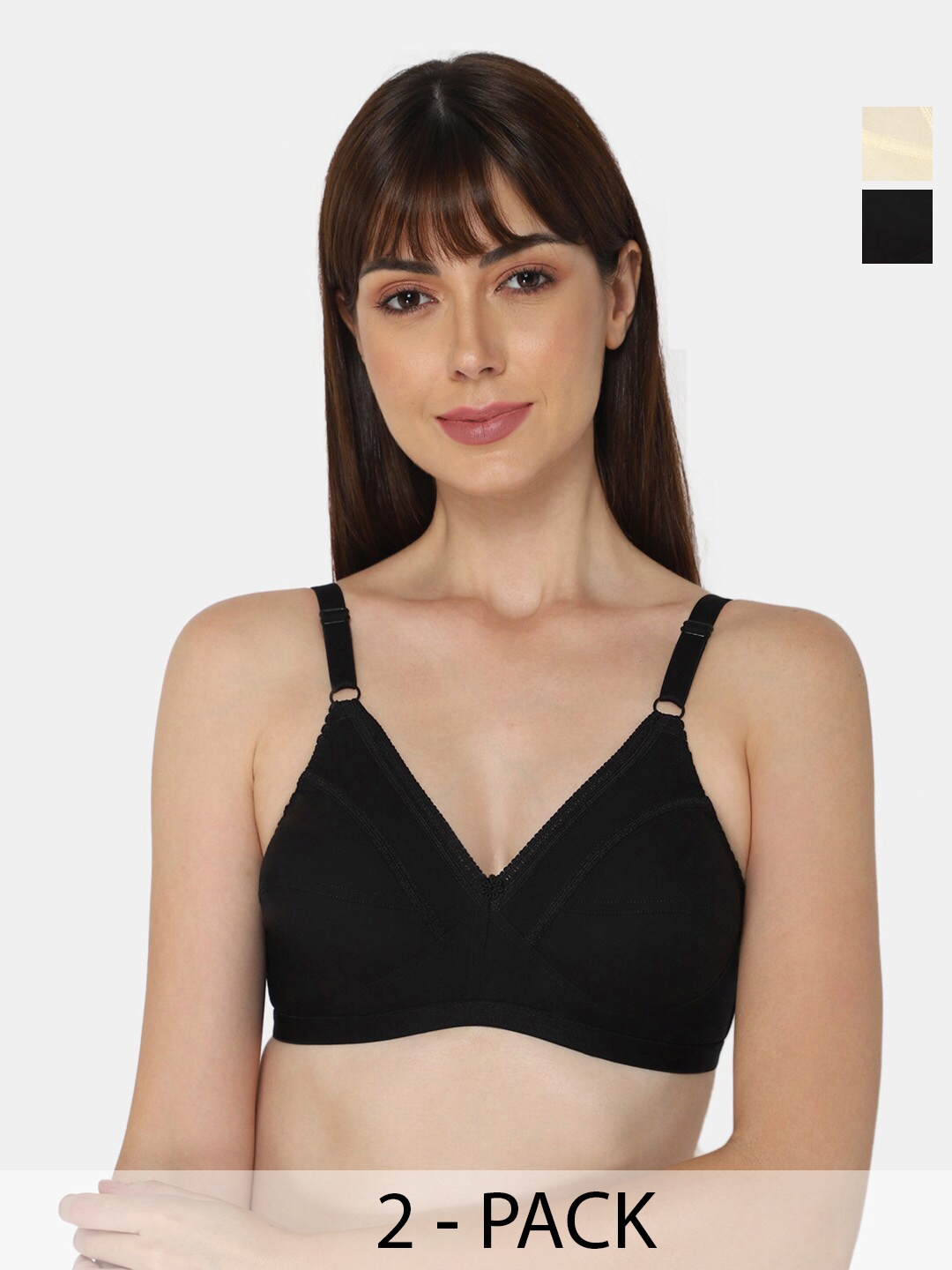 

NAIDU HALL Pack Of 2 Full Coverage Non Padded Cotton Everyday Bars With All Day Comfort, Black