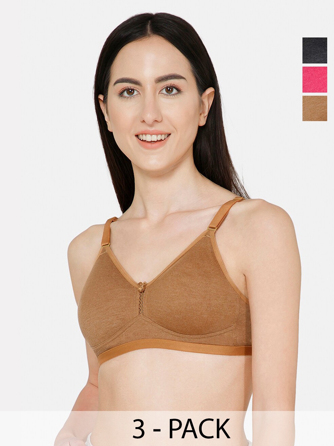

NAIDU HALL Pack Of 3 Full Coverage Non Padded Cotton Everyday Bra- All Day Comfort, Fuchsia