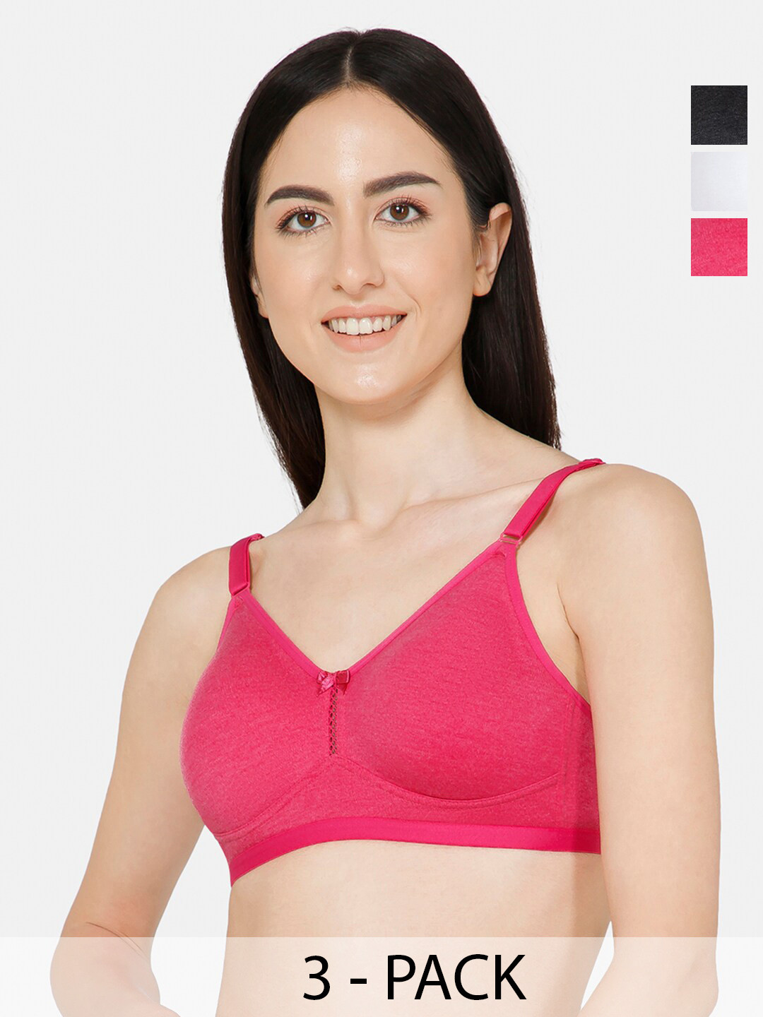 

NAIDU HALL Pack Of 3 Full Coverage Non Padded Cotton Everyday Bra- All Day Comfort, Black