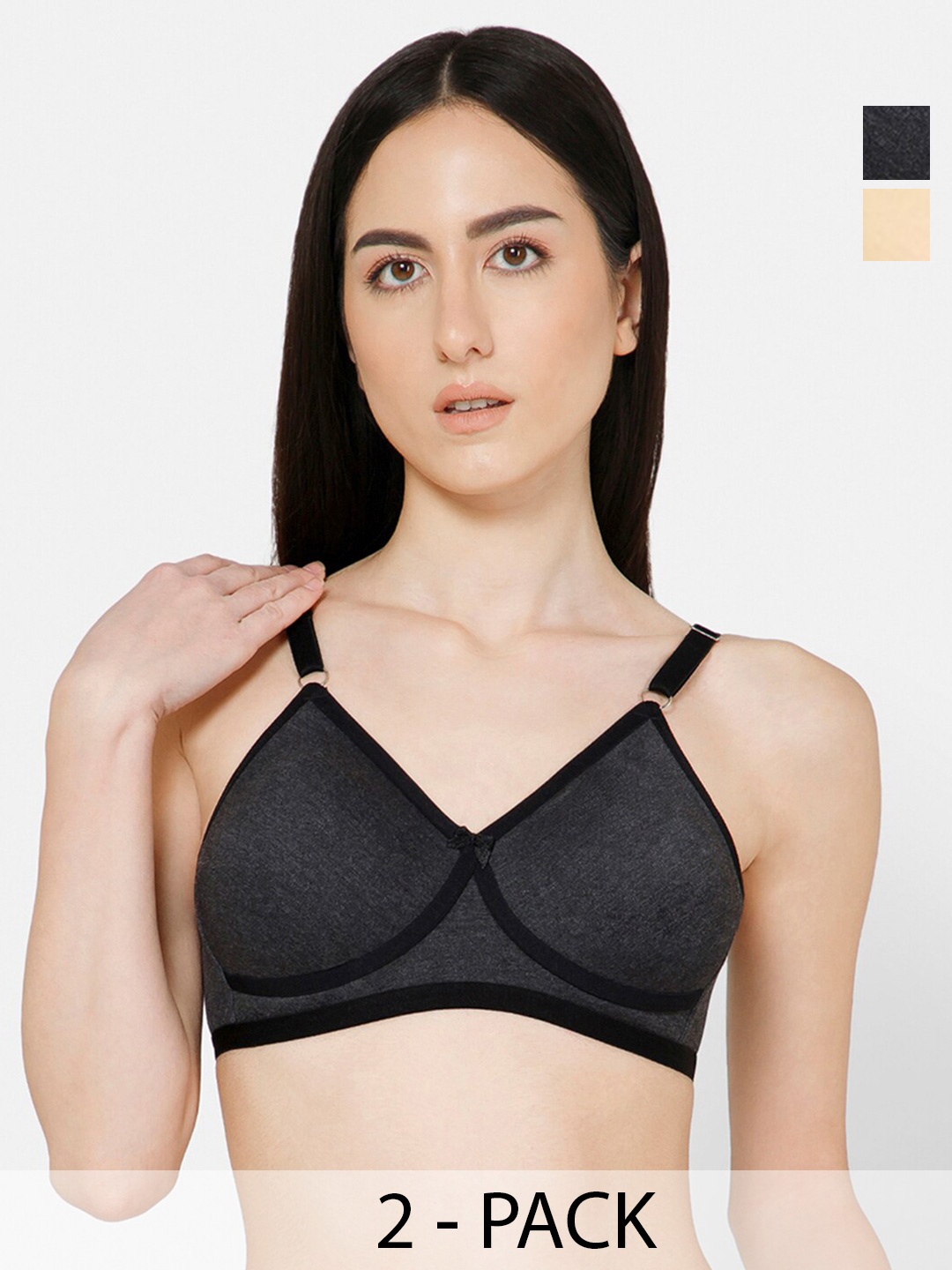 

NAIDU HALL Pack of 2 Full Coverage Non Padded Cotton Everyday Bras With All Day Comfort, Black