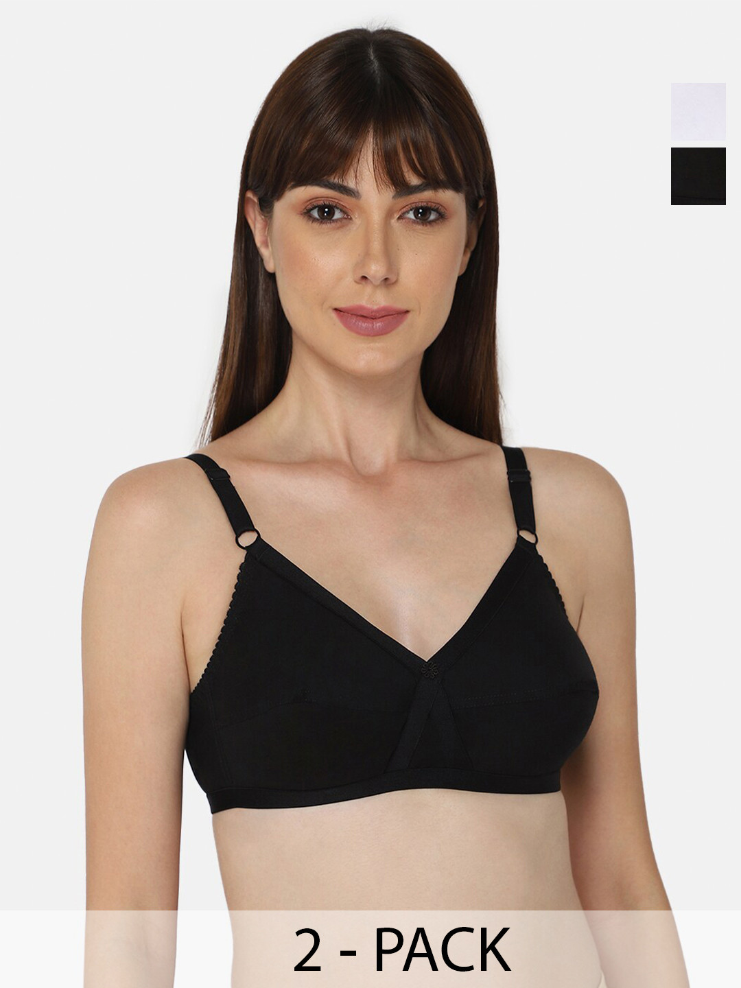 

NAIDU HALL Pack Of 2 Full Coverage Non Padded Cotton Everyday Bra With All Day Comfort, Black