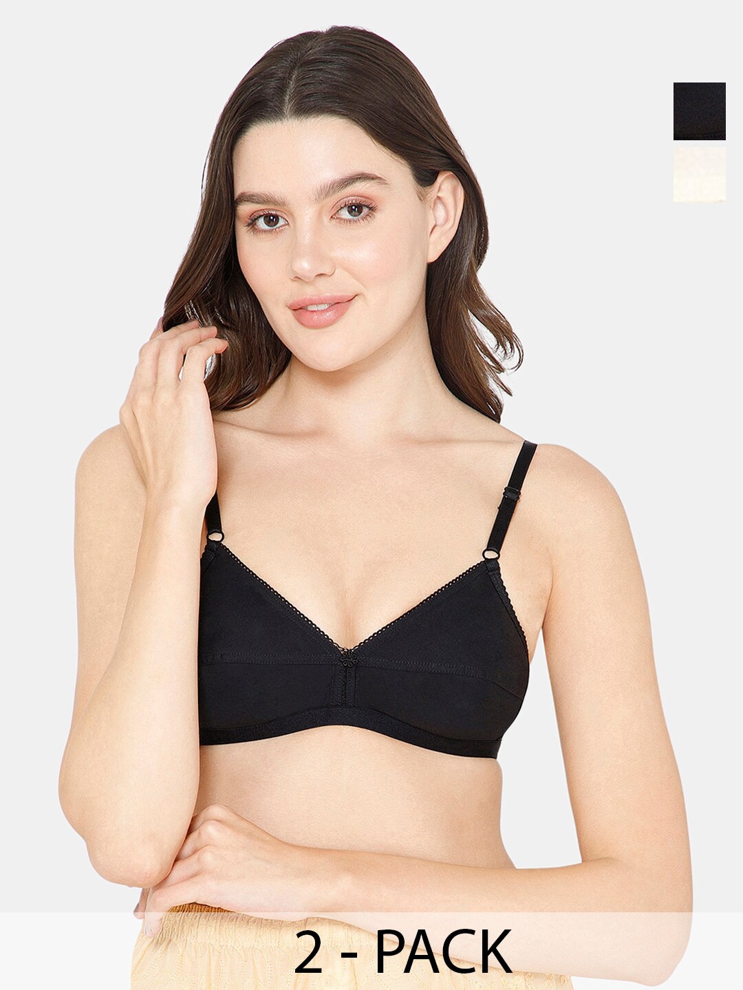 

NAIDU HALL Pack Of 2 Medium Coverage Cotton Non Padded Non-Wired Bra All Day Comfort, White