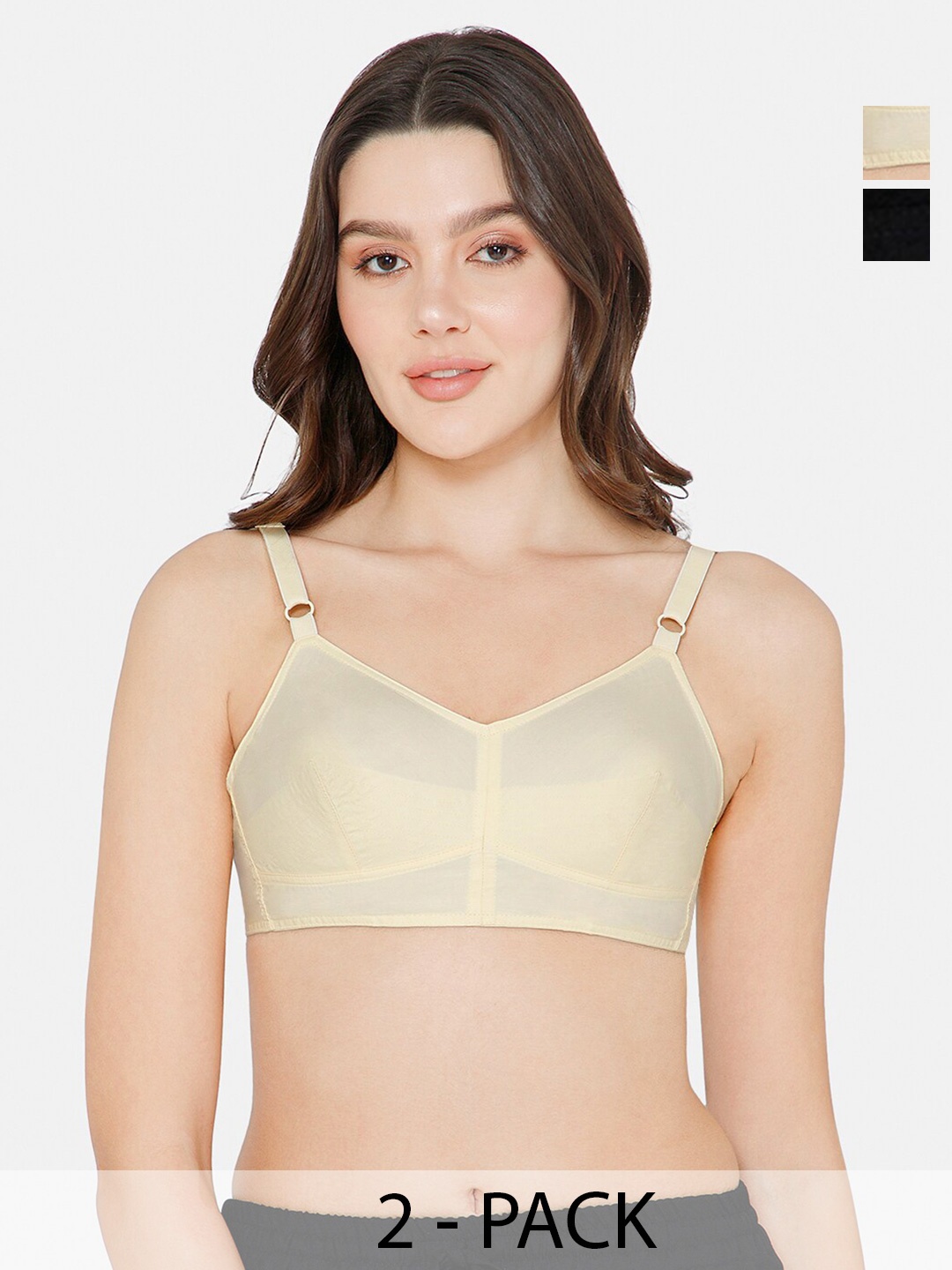 

NAIDU HALL Pack of 2 Full Coverage Non Padded Cotton Everyday Bras With All Day Comfort, Cream
