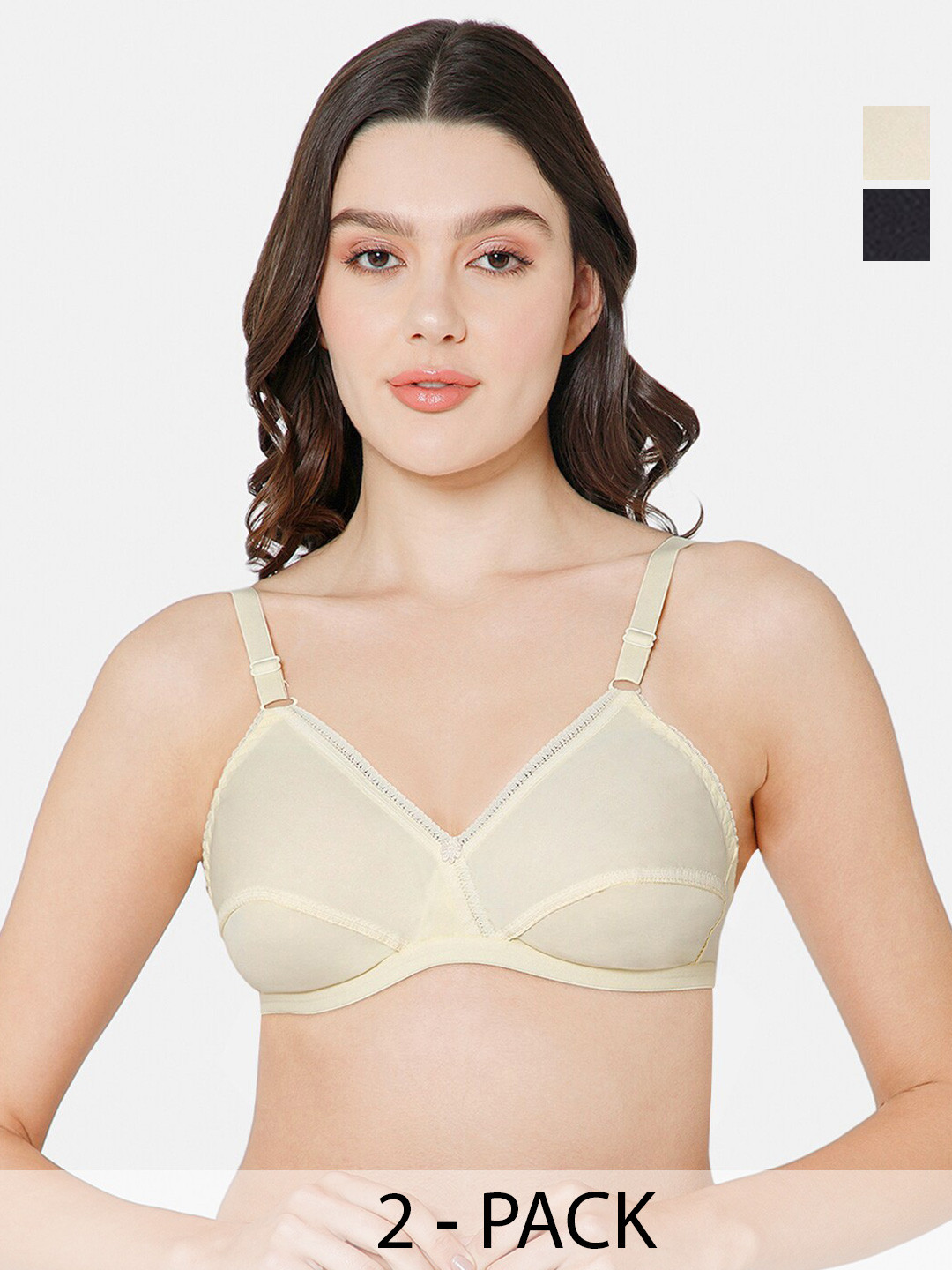 

NAIDU HALL Pack of 2 Medium Coverage Non Padded Non Wired Bra All Day Comfort, Cream
