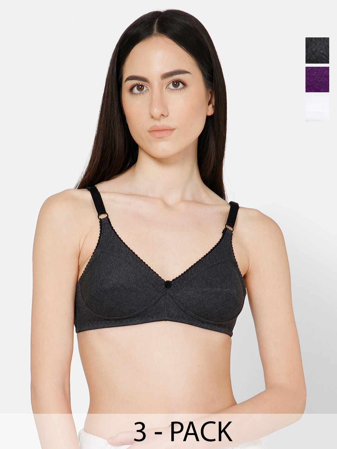 

NAIDU HALL Pack Of 3 Full Coverage Super Support Cotton Everyday Bras, Black