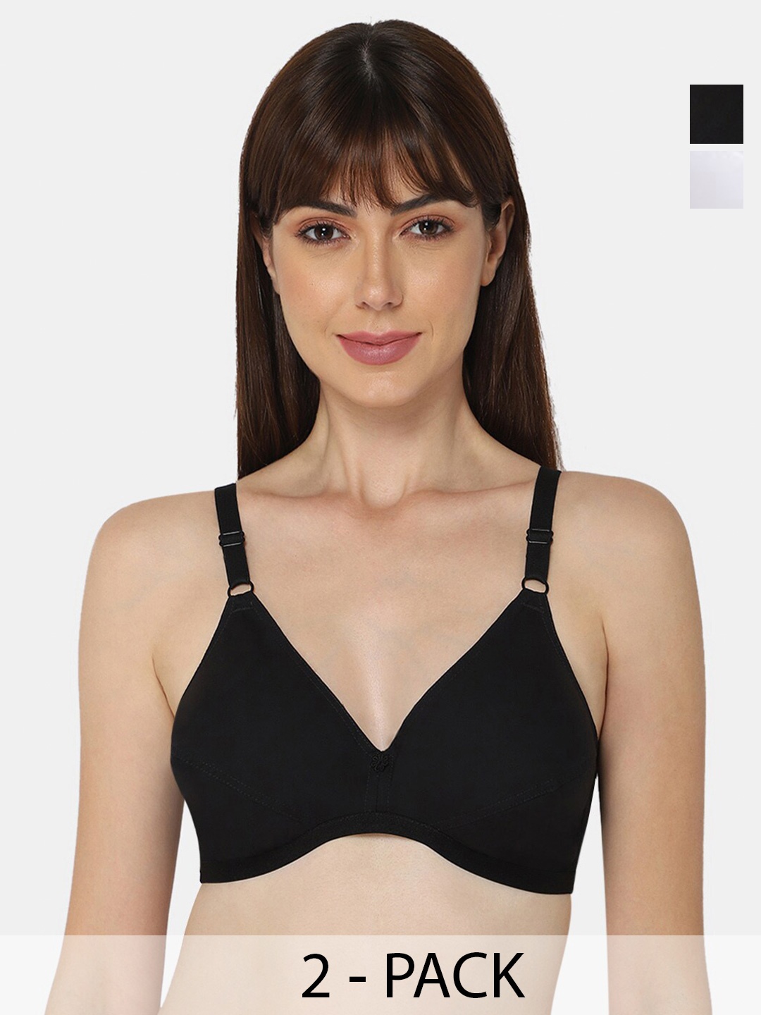 

NAIDU HALL Pack of 2 Medium Coverage Non Padded Cotton Everyday Bras With All Day Comfort, Black