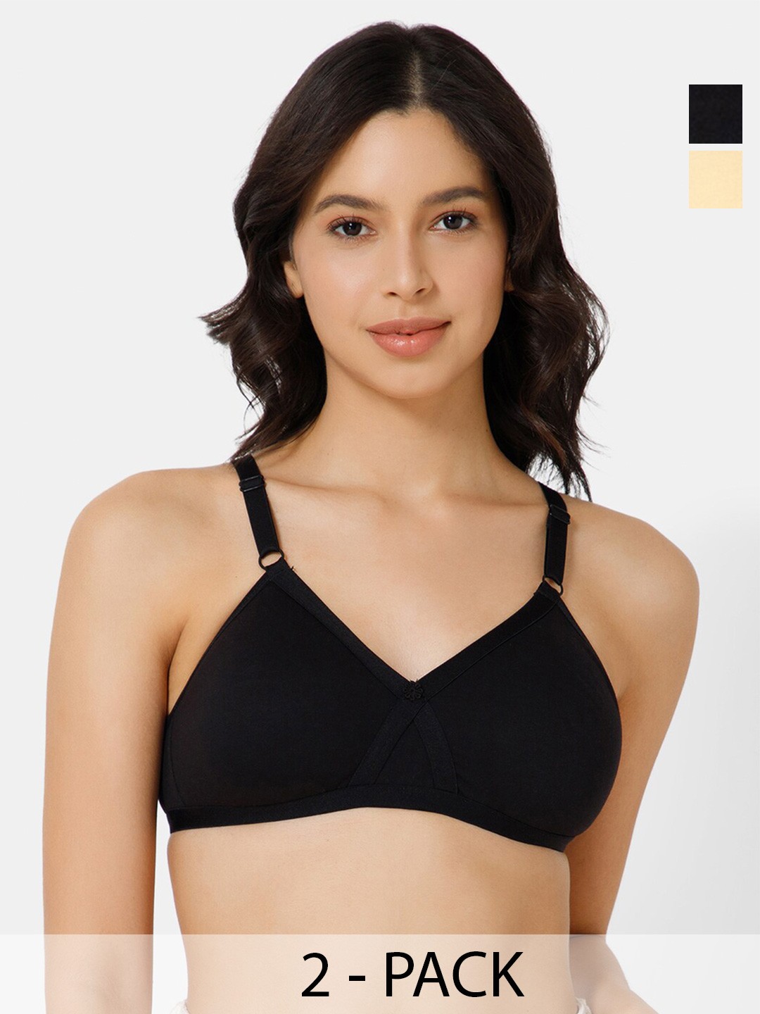 

NAIDU HALL Pack Of 2 Full Coverage Non Padded Cotton Everyday Bras With All Day Comfort, Black