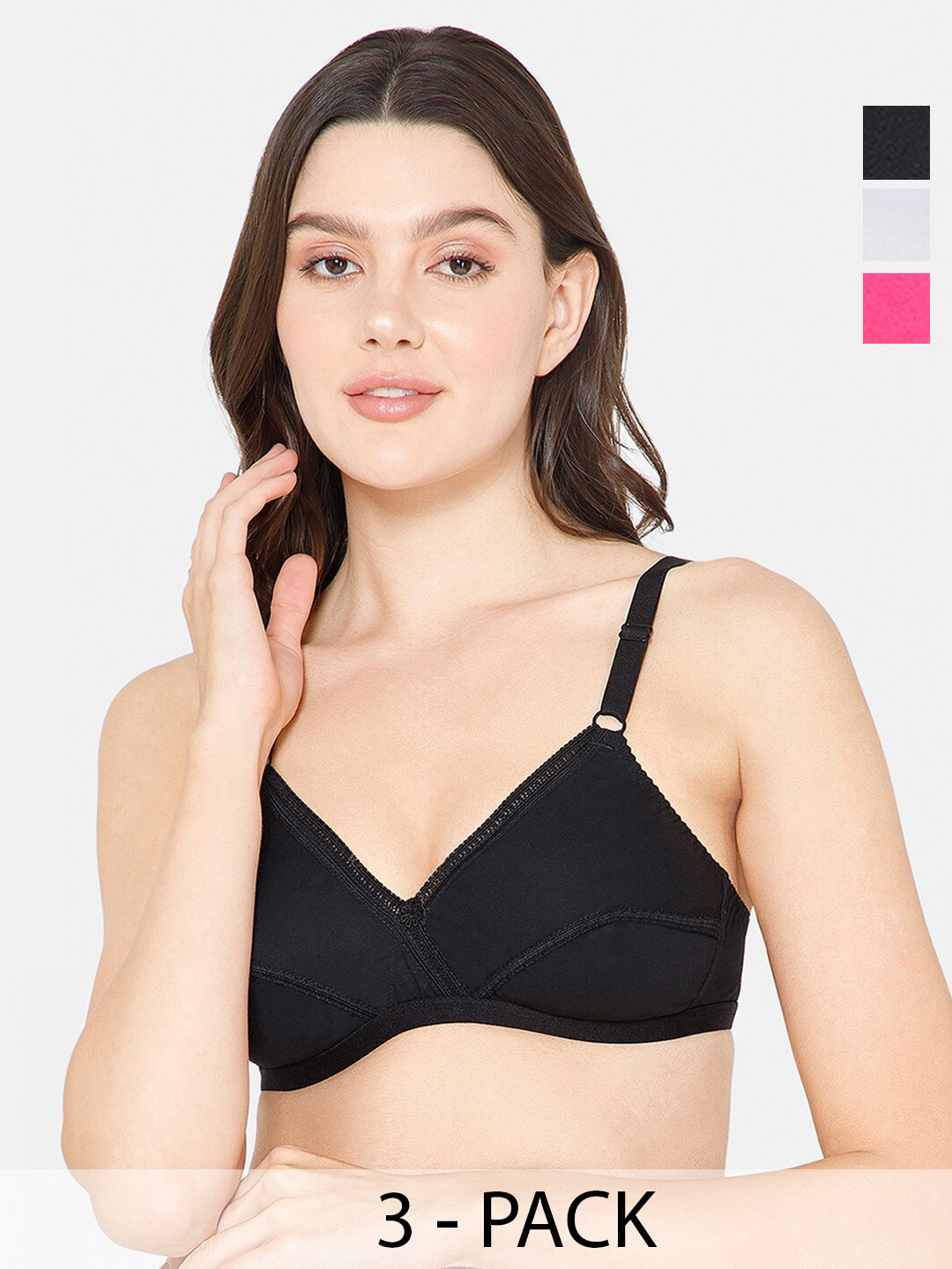 

NAIDU HALL Pack Of 3 Full Coverage Non Padded Cotton Everyday Bras With All Day Comfort, Black