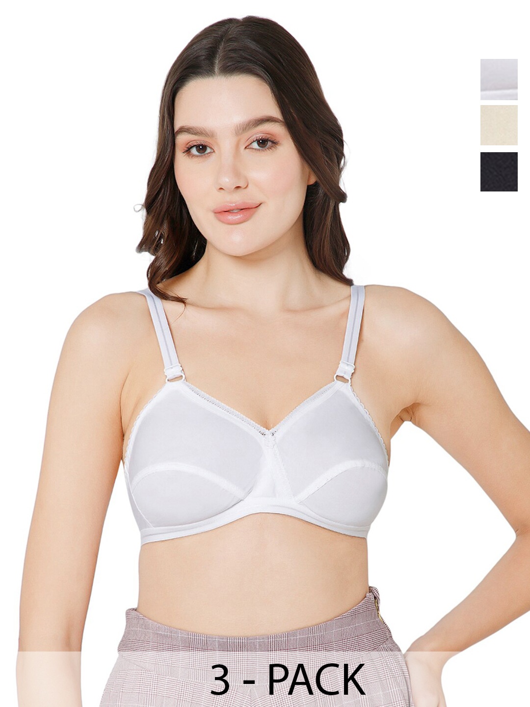 

NAIDU HALL Pack of 3 Medium Coverage Cotton Everyday Bras with All Day Comfort, White