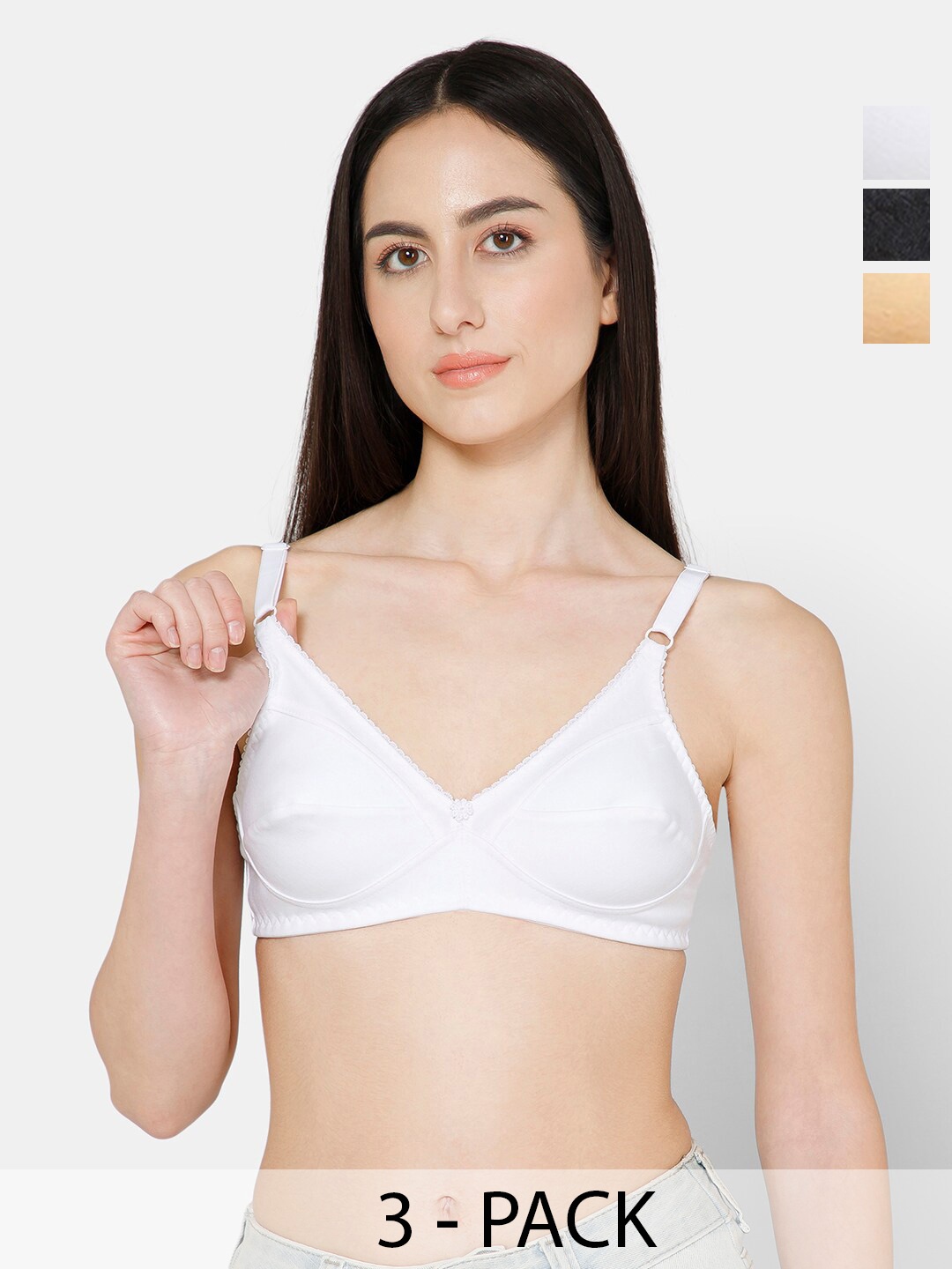 

NAIDU HALL Pack of 3 Full Coverage Cotton Everyday Bras with All Day Comfort, White
